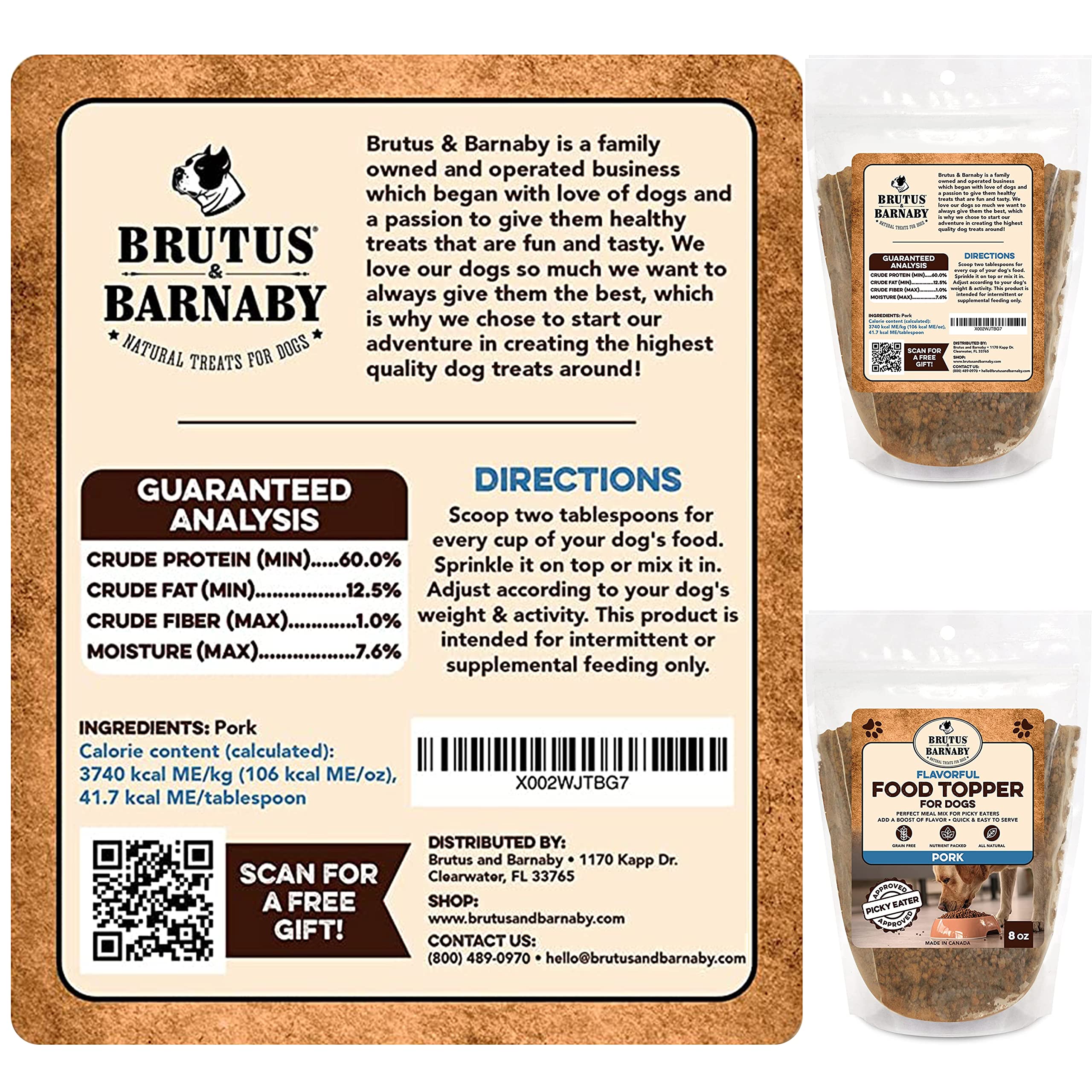 BRUTUS & BARNABY Dog Food Topper - Pork - Enhance Your Dogs Kibble with This Bacon Flavor Packed Mix - Sprinkle On Dog Food Flav