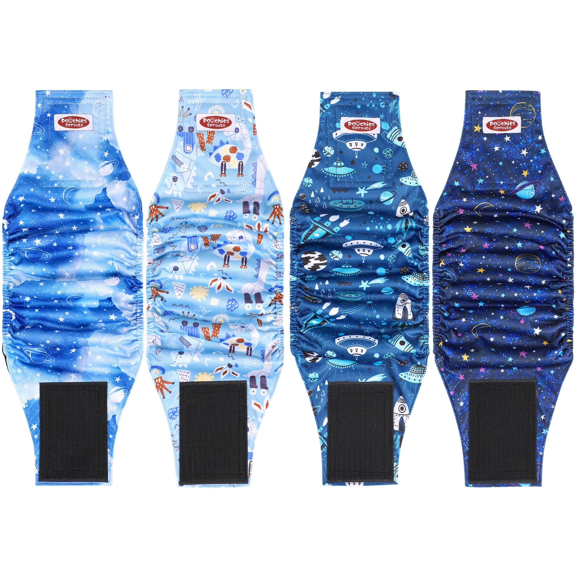 Poochies Sprouts Washable Belly Bands For Male Dogs (Pack Of 4), Reusable Diapers, Belly Wrap, Large