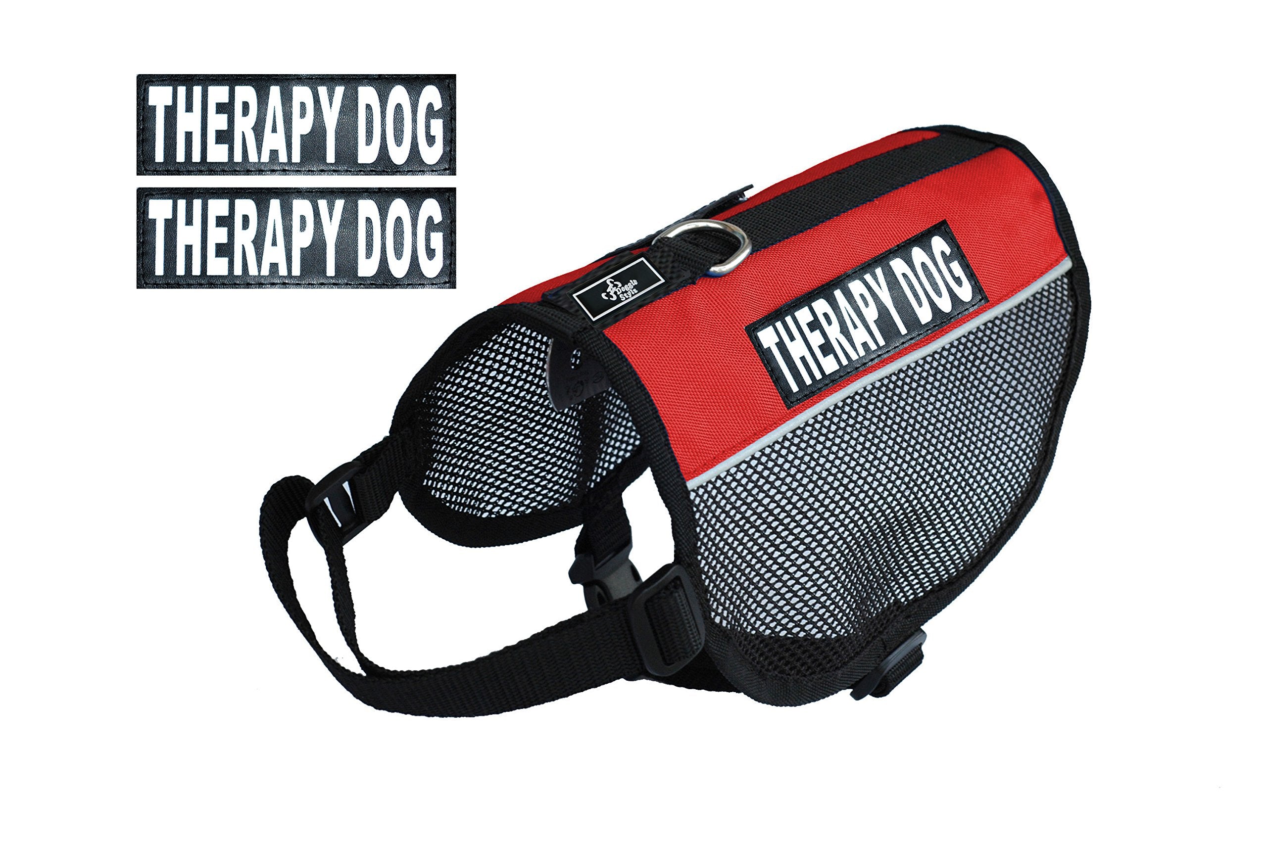 Therapy Dog Mesh Vest Harness Cool Comfort Nylon For Dogs Small Medium Purchase Comes With 2 Reflective Therapy Dog Removable Patches. Please Measure Your Dog Before Ordering (Girth 15-20', Red)