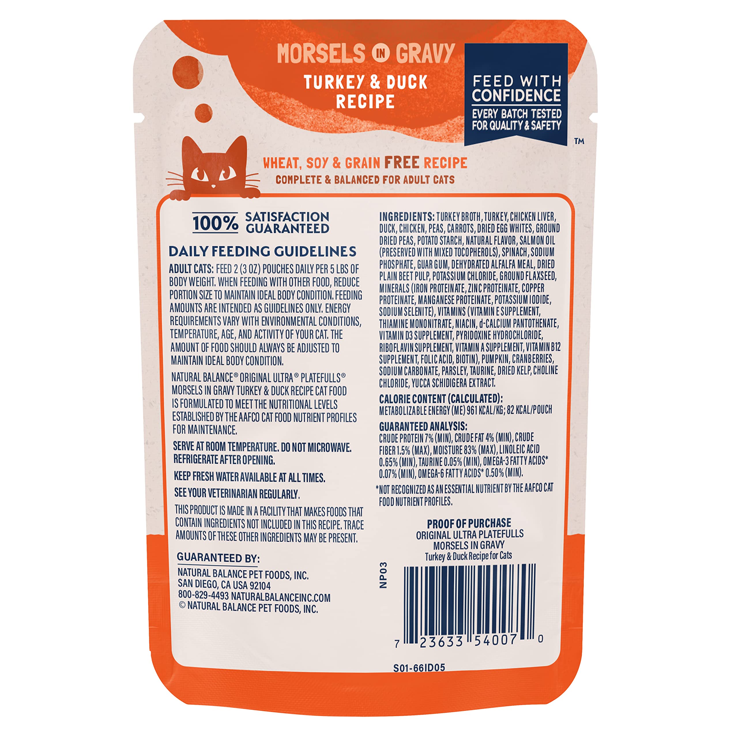 Natural Balance Original Ultra Platefulls Indoor Adult Grain Free Wet Cat Food, Turkey & Duck Recipe, 3 Ounce Pouch (Pack of 24)
