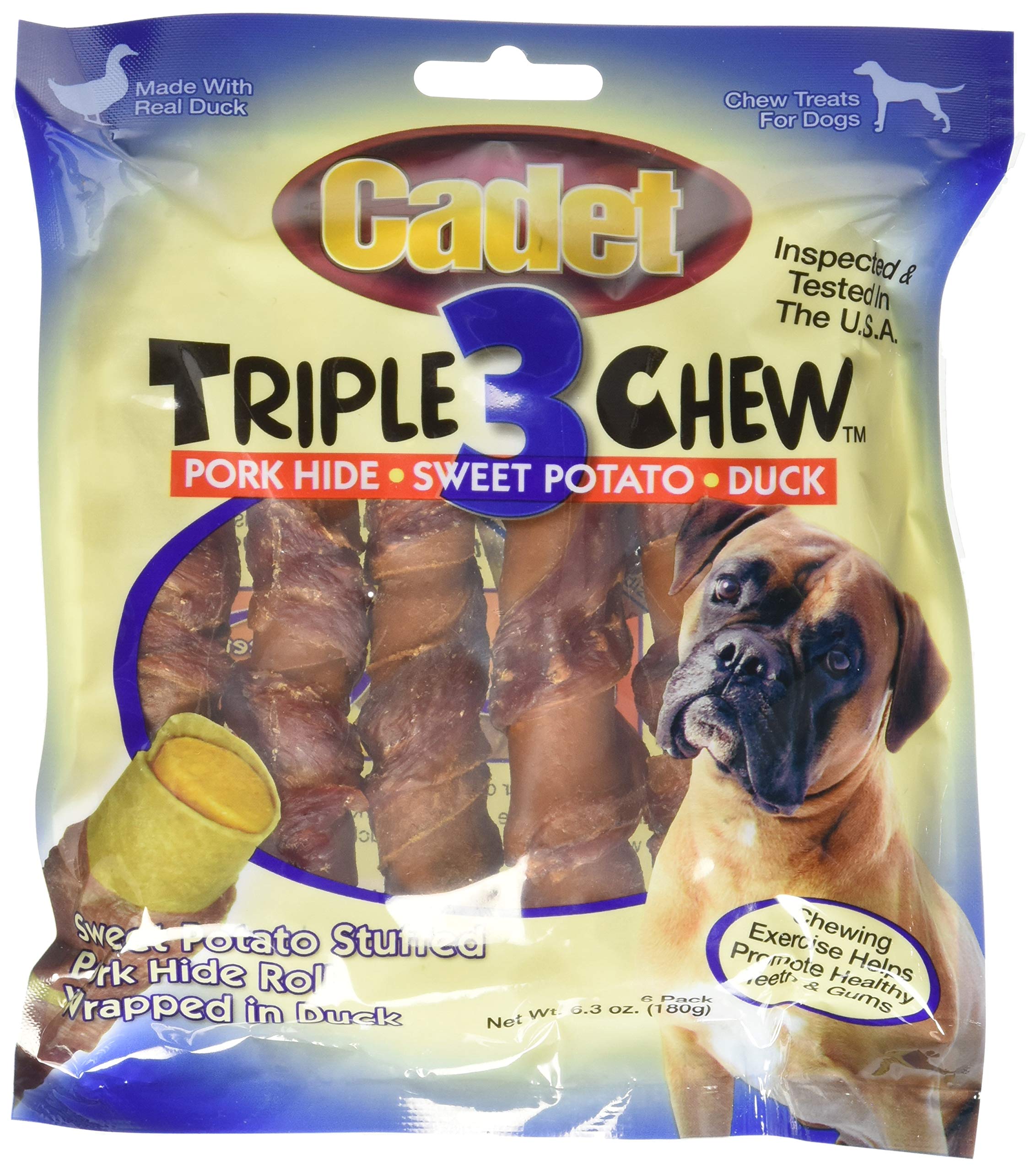 Cadet Gourmet Pork Hide Triple Chews with Duck and Sweet Potato