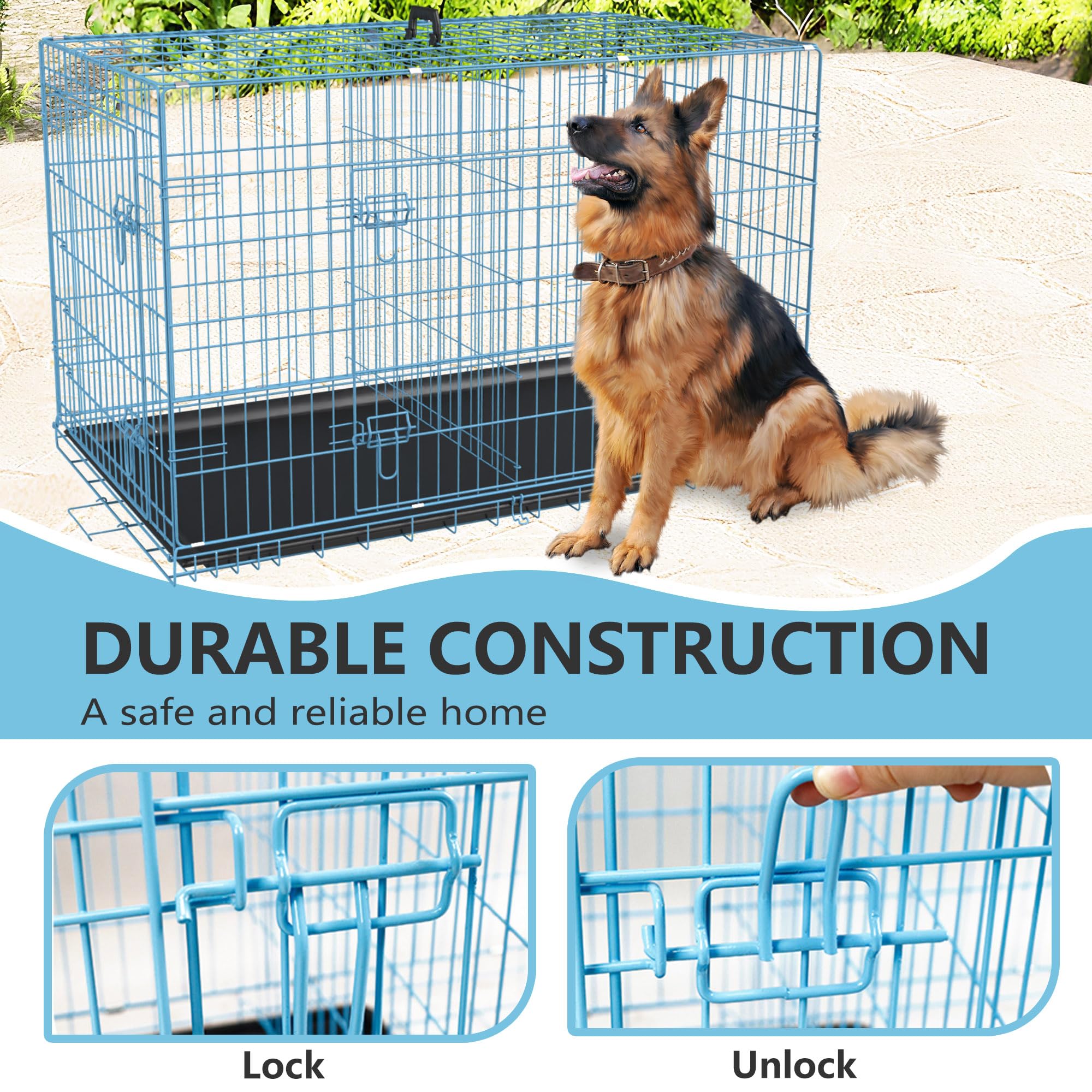 Fdw Extra Large Dog Crate Dog Kennel Cage With Double Door,48 Inch Folding Metal Wire Dog Cage With Removable Tray&Divider Panel