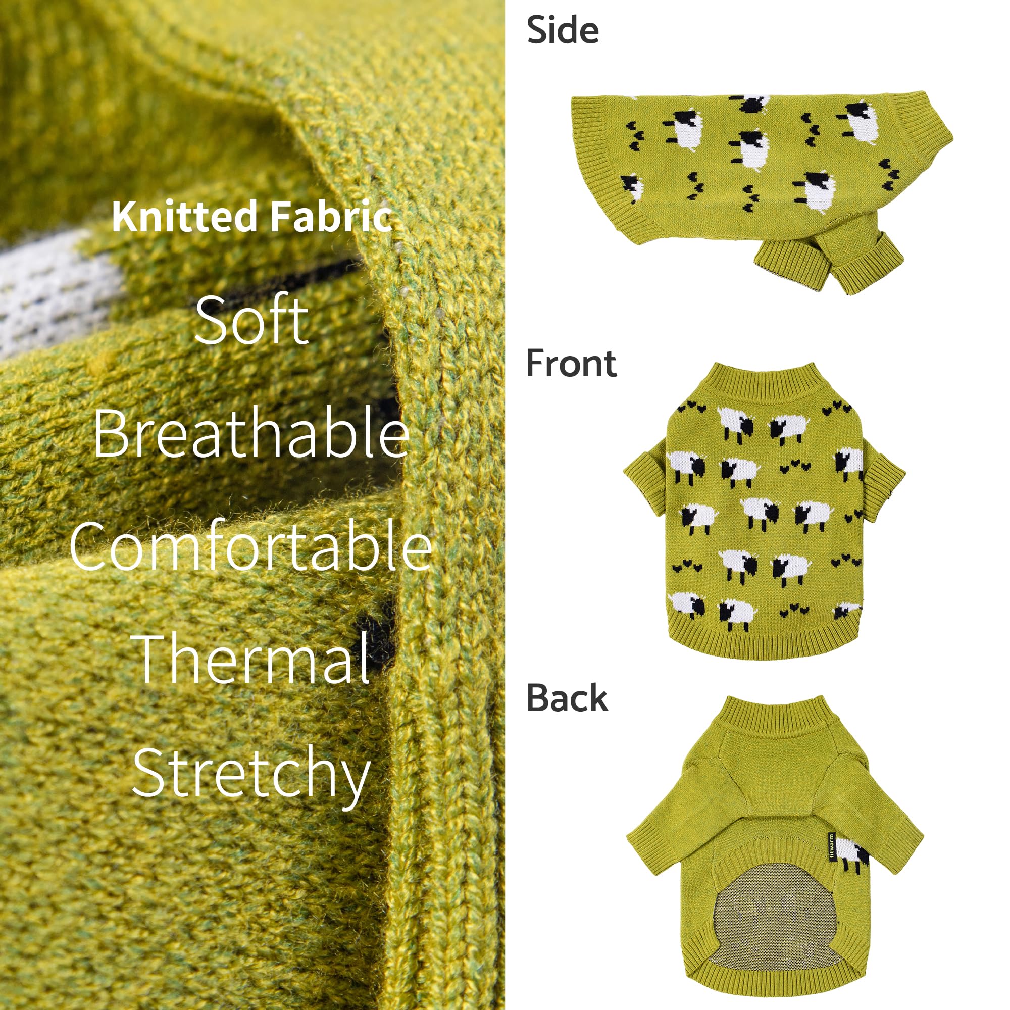 Fitwarm Funny Sheep Sweater, Thermal Winter Clothes For Small Dogs, Holiday Outfit, Pullover Jumper, Black, Green, White, Large