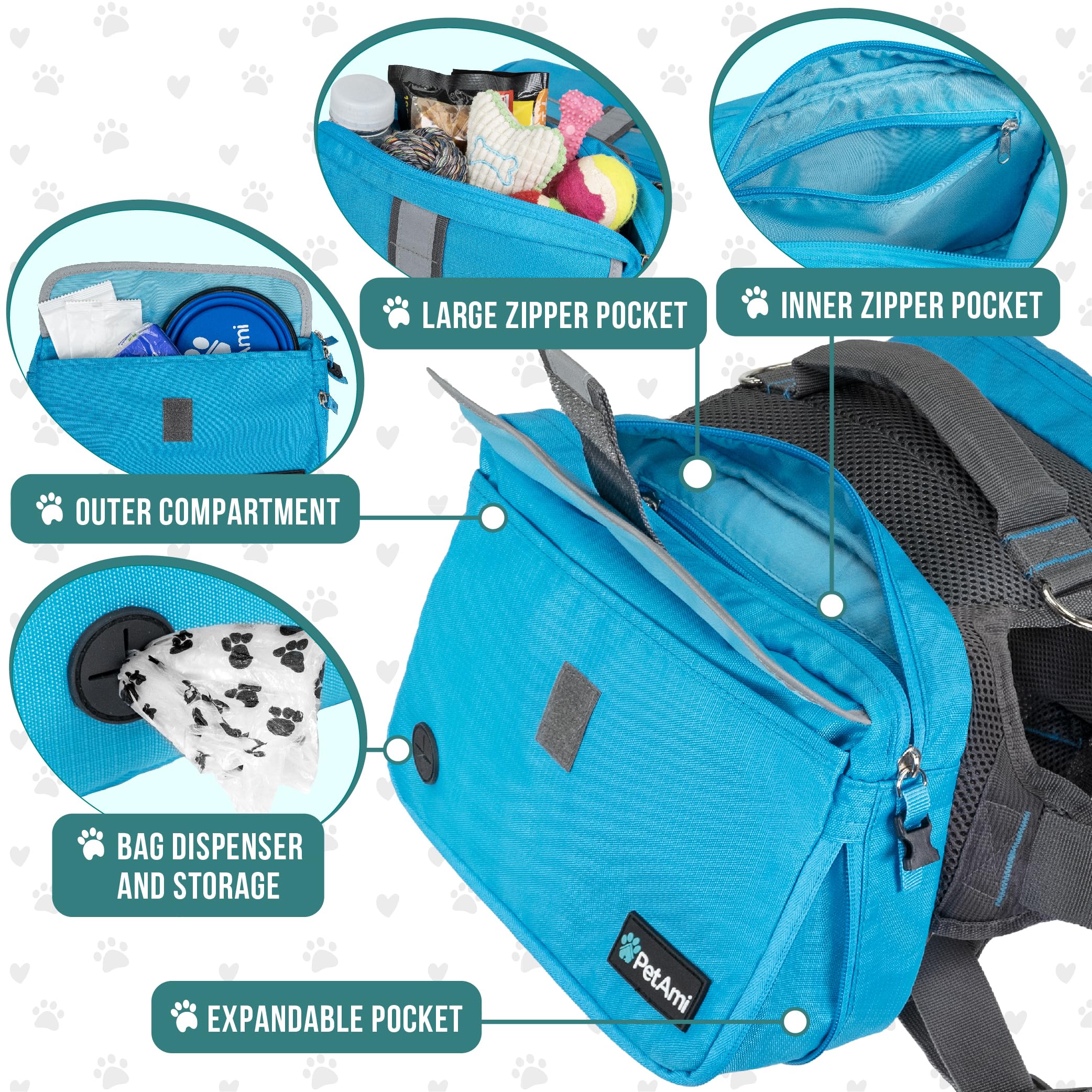 PetAmi Dog Backpack for Medium Large Dogs, Dog Saddle Bag for Dogs to Wear, Harness Saddlebag with Reflective Safety Side Pocket