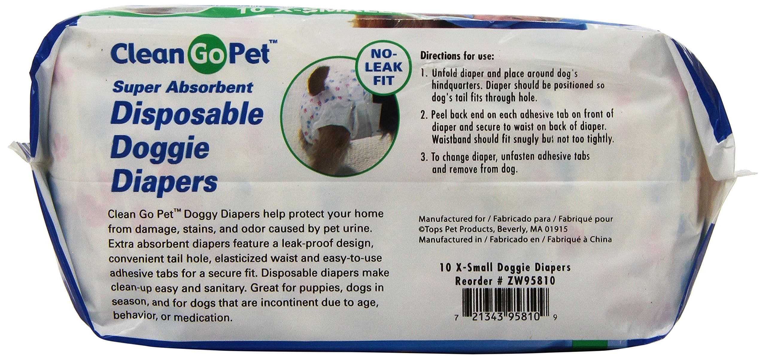 Clean Go Pet Disposable Doggie Diapers — Convenient Diapers For Incontinent Dogs, Dogs In Heat, And Puppies, X-Small