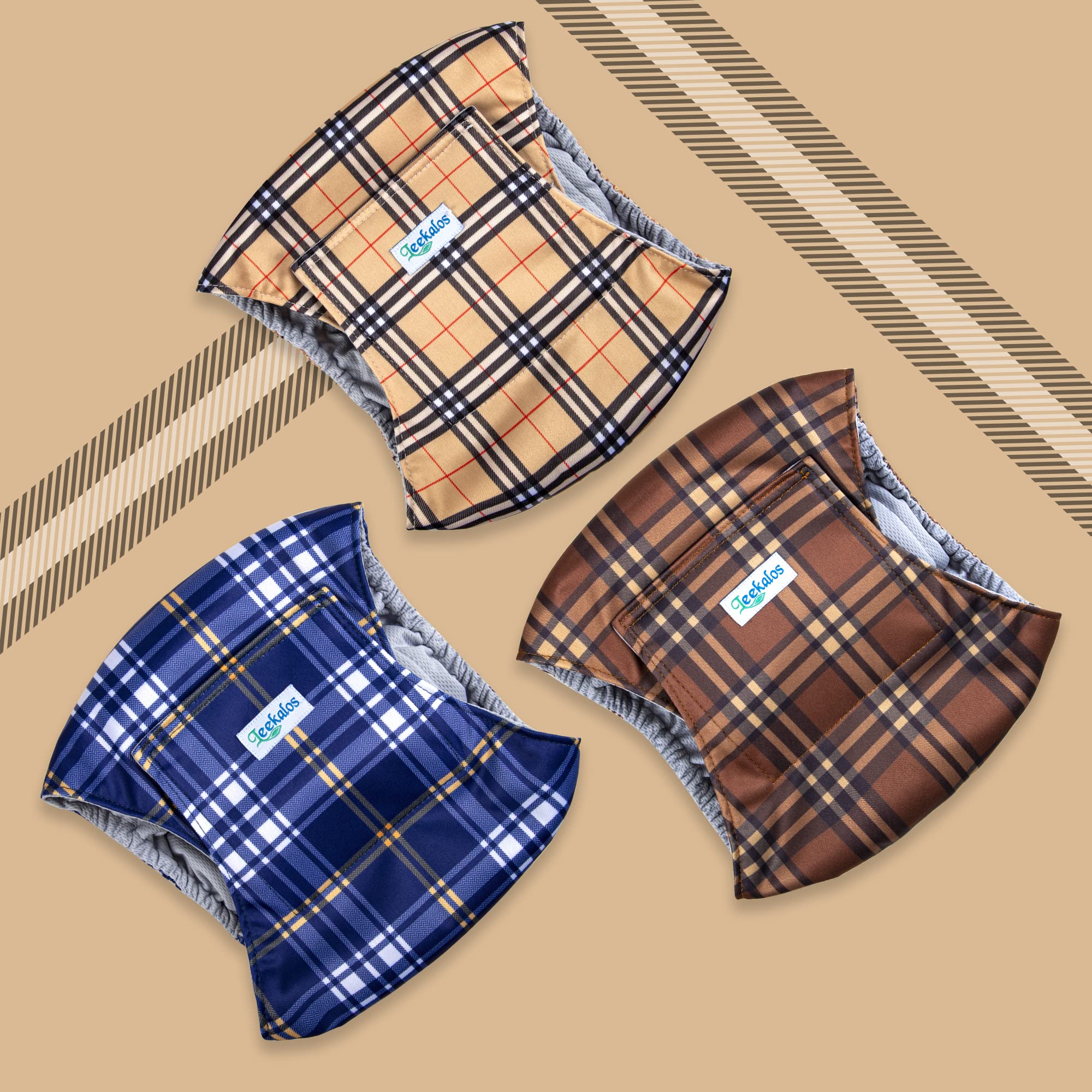 Leekalos Male Dog Diapers (3 Pack), High Absorbing Dog Belly Bands for Male Dogs, Washable Reusable Dog Male Wraps (Plaid, X-Lar