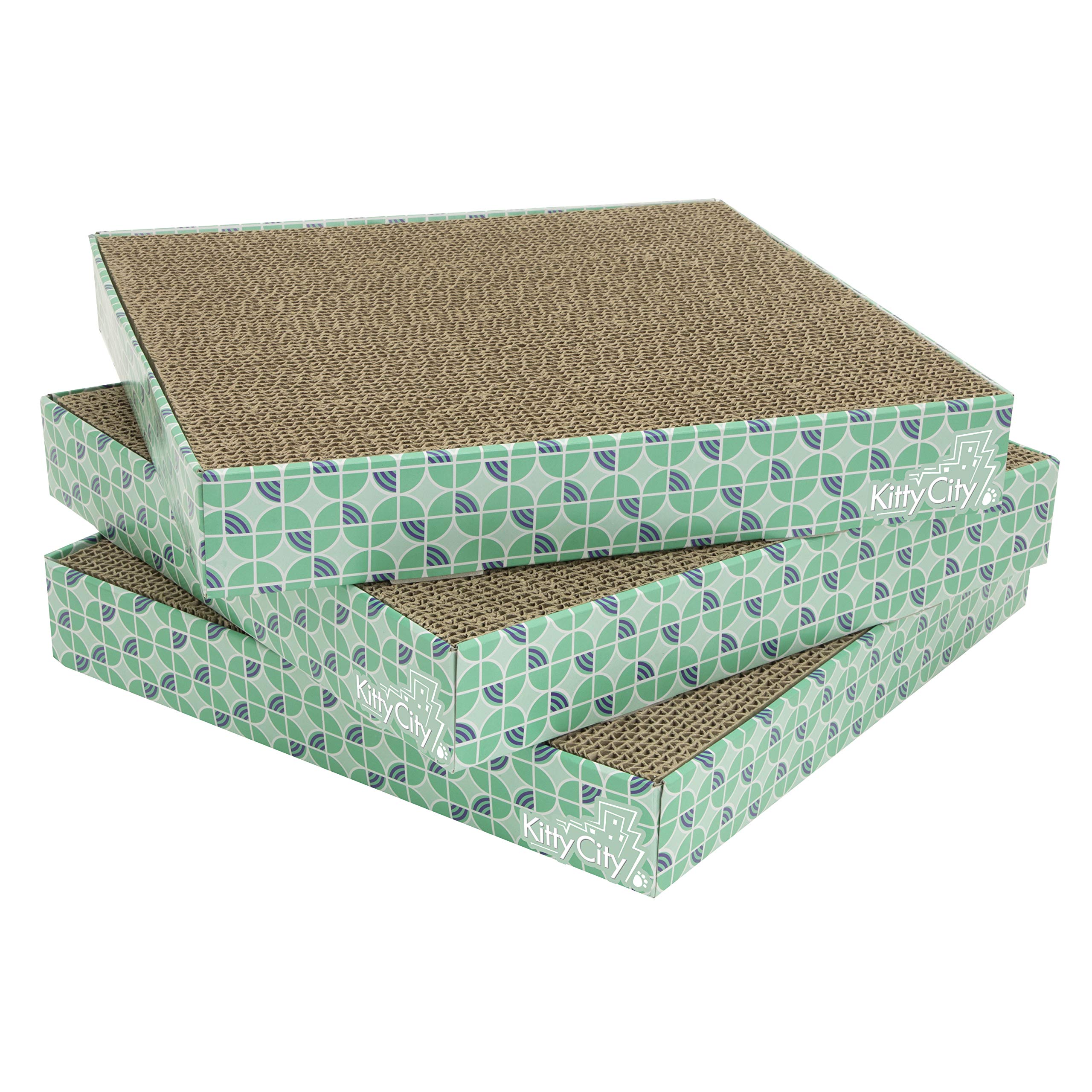Kitty City XL Wide Corrugate Cat Scratchers 3 Pieces, Cat Scratching, Cat Scratch Pad, Door Clips, Furniture Protectors from Cat