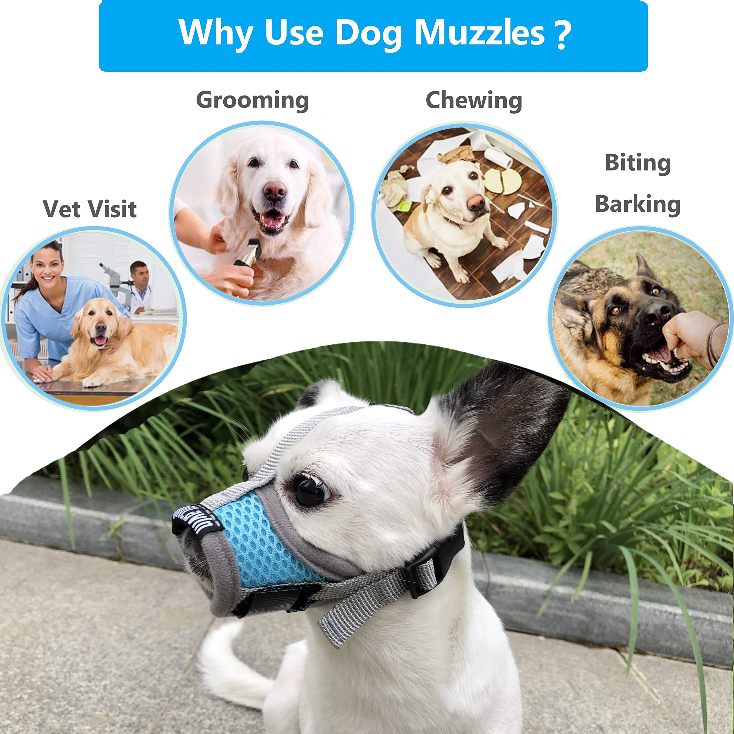 MoiiLavin Dog Muzzle, Breathable Mesh Muzzles for Small Dogs 5-15bls, Chihuahua Muzzle for Biting Barking, Adjustable Puppy Muzz