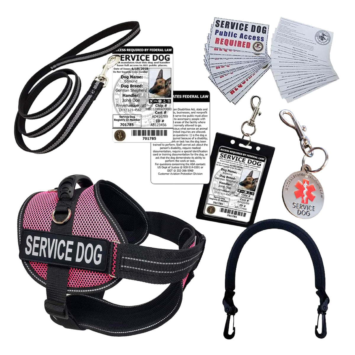 Activedogs Full Service Dog Kit - Large Pink - Service Dog Vest Harness With Handle, Service Dog Id, Id Holder, Ada Service Dog 