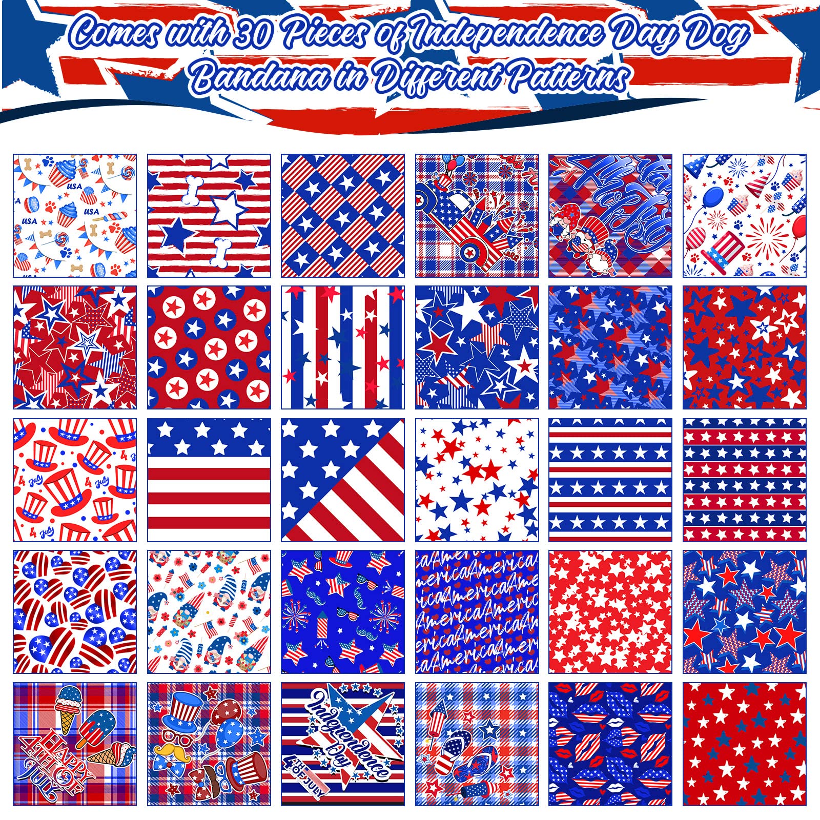 30 Pcs 4Th Of July Dog Bandanas Bulk American Flag Pet Scarf Triangle Bibs Holiday Puppy Neckerchief Washable Adjustable Patriot