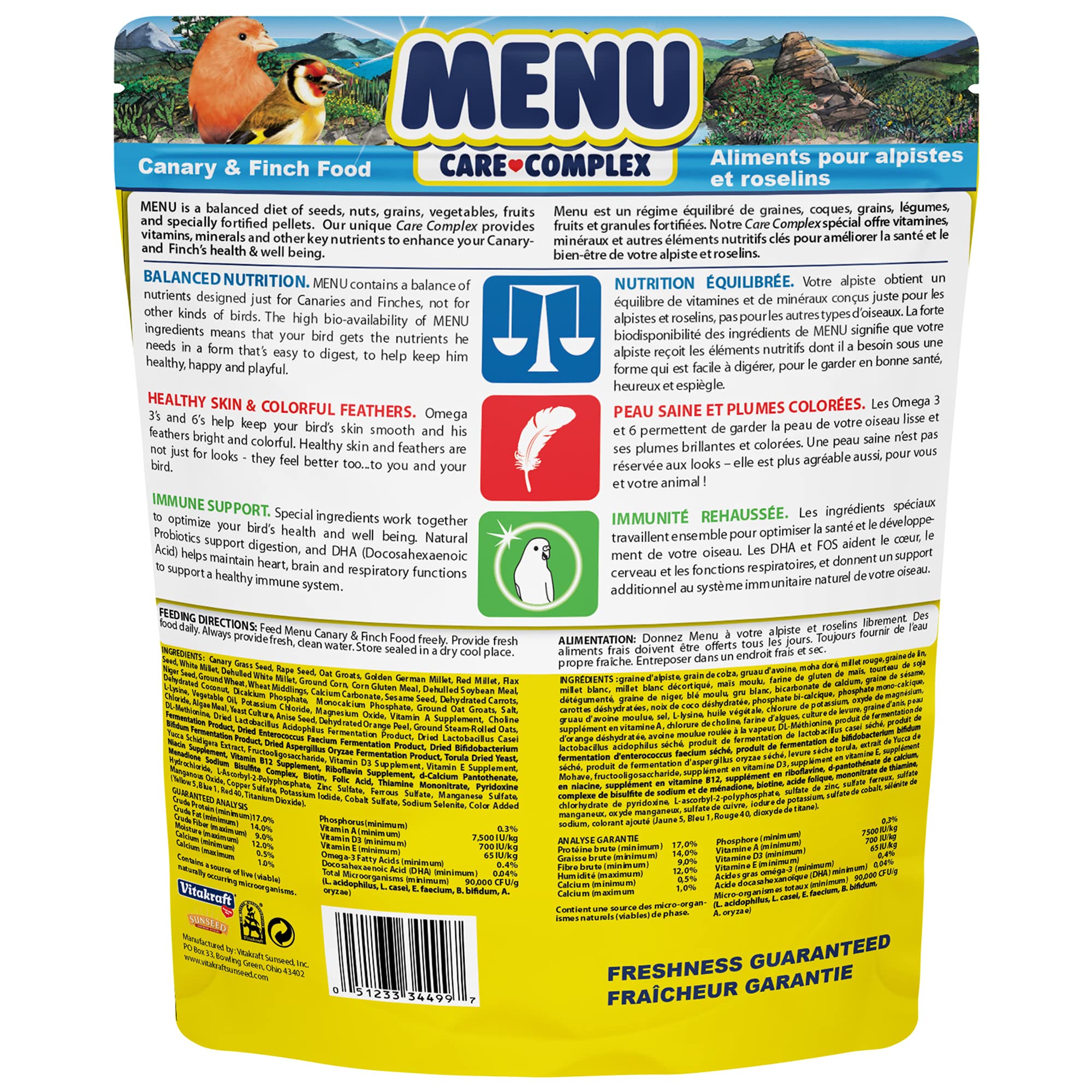 Vitakraft Menu Premium Canary and Finch Food - Vitamin-Fortified - Daily Food for Small Pet Birds Browns 2.5 Pound (Pack of 1)