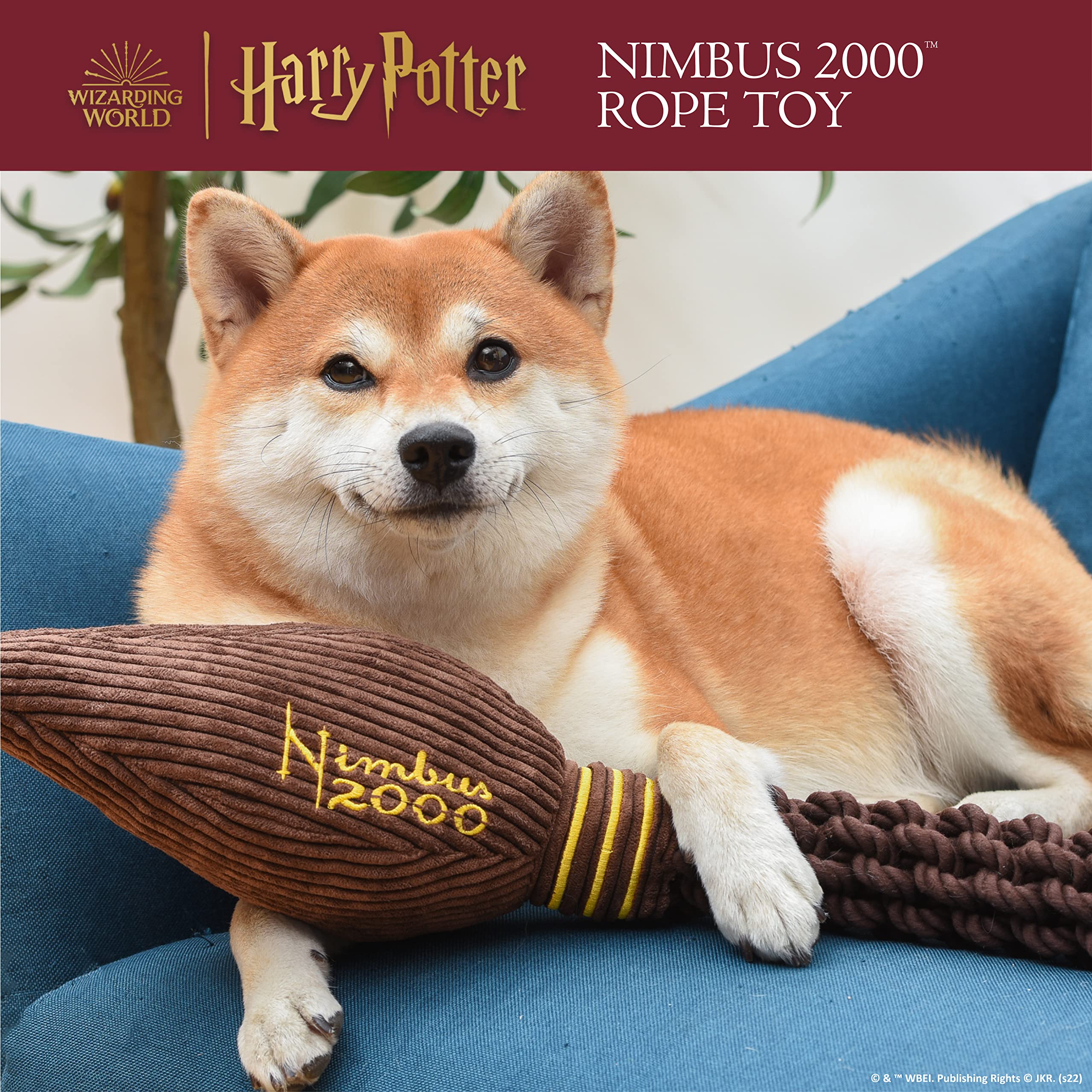 Harry Potter Nimbus 2000 Rope Pet Toy | Rope Tug Toy for Dogs | Nimbus 2000 Dog Toy for Tugging with Crinkle and Squeaker