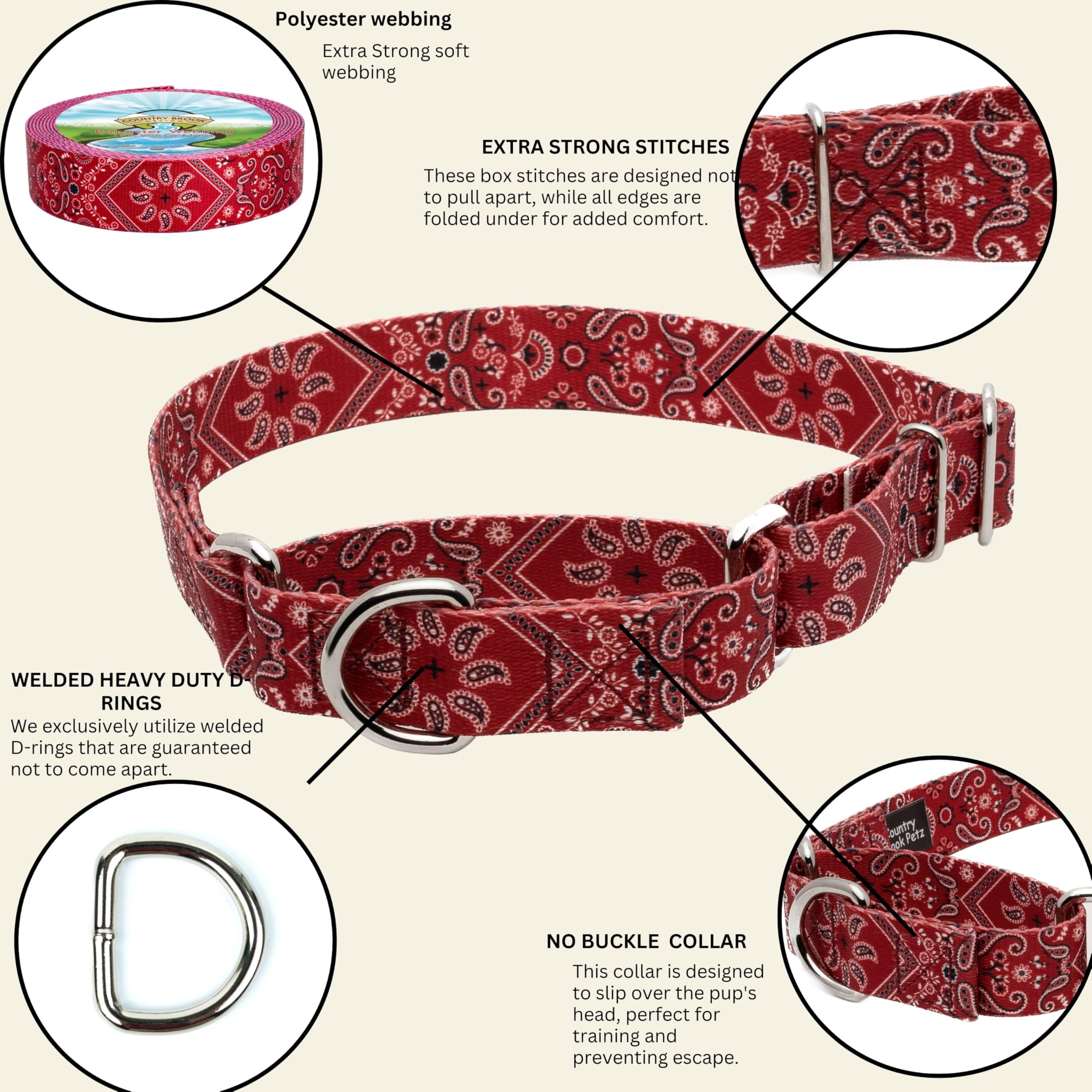 Country Brook Petz - Red Bandana Martingale Dog Collar - Country And Western Collection Featuring Rustic Designs (5/8 Inch, Smal
