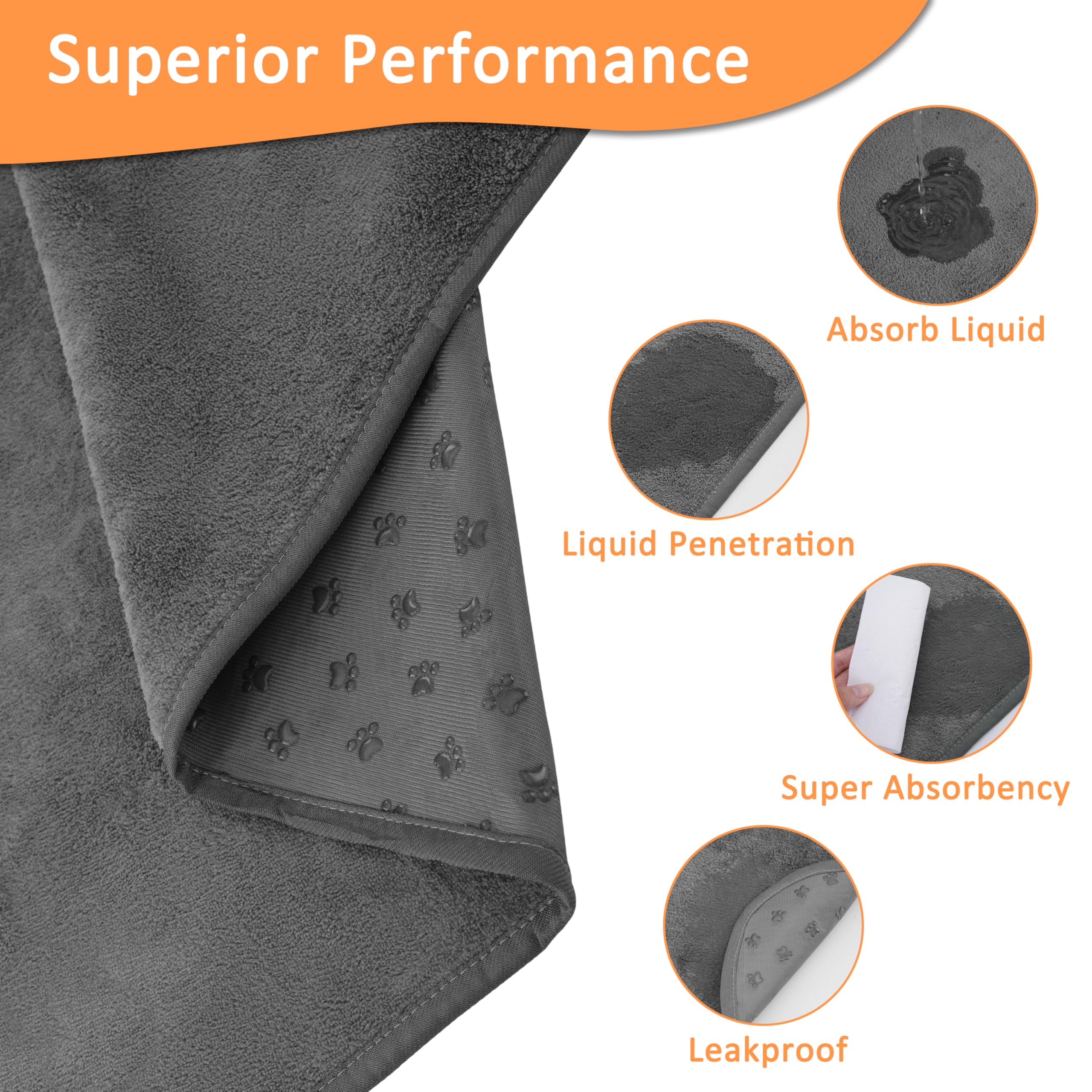 Bunlitent Washable Dog Pee Pads, Extra Large 65''x48'', 3 Pack, Quick Dry TPU & PVC, Grey