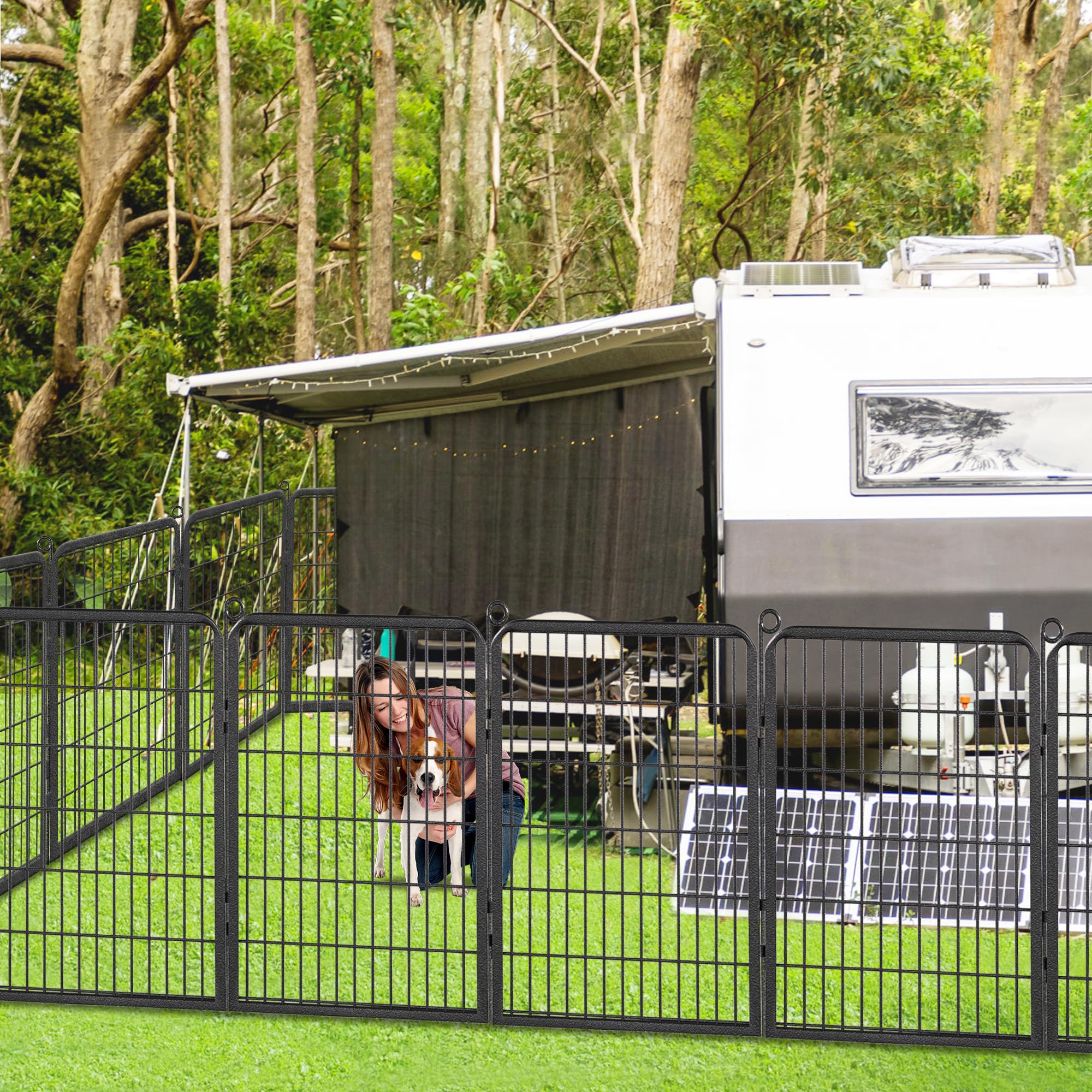 Jhsomdr Dog Playpen Outdoor With Low Threshold Full Gate, 40'' Height 34 Panels Large Dog Pen Dog Fence Outdoor For Yard, Heavy
