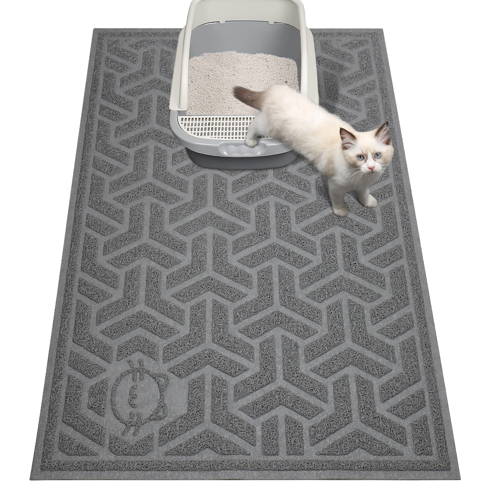 Upsky Litter Trapping Mat Soft On Kitty Paws, Durable Large Litter Box Mat 35' X 24' Scatter Control, Waterproof And Extra Large Box Carpet.
