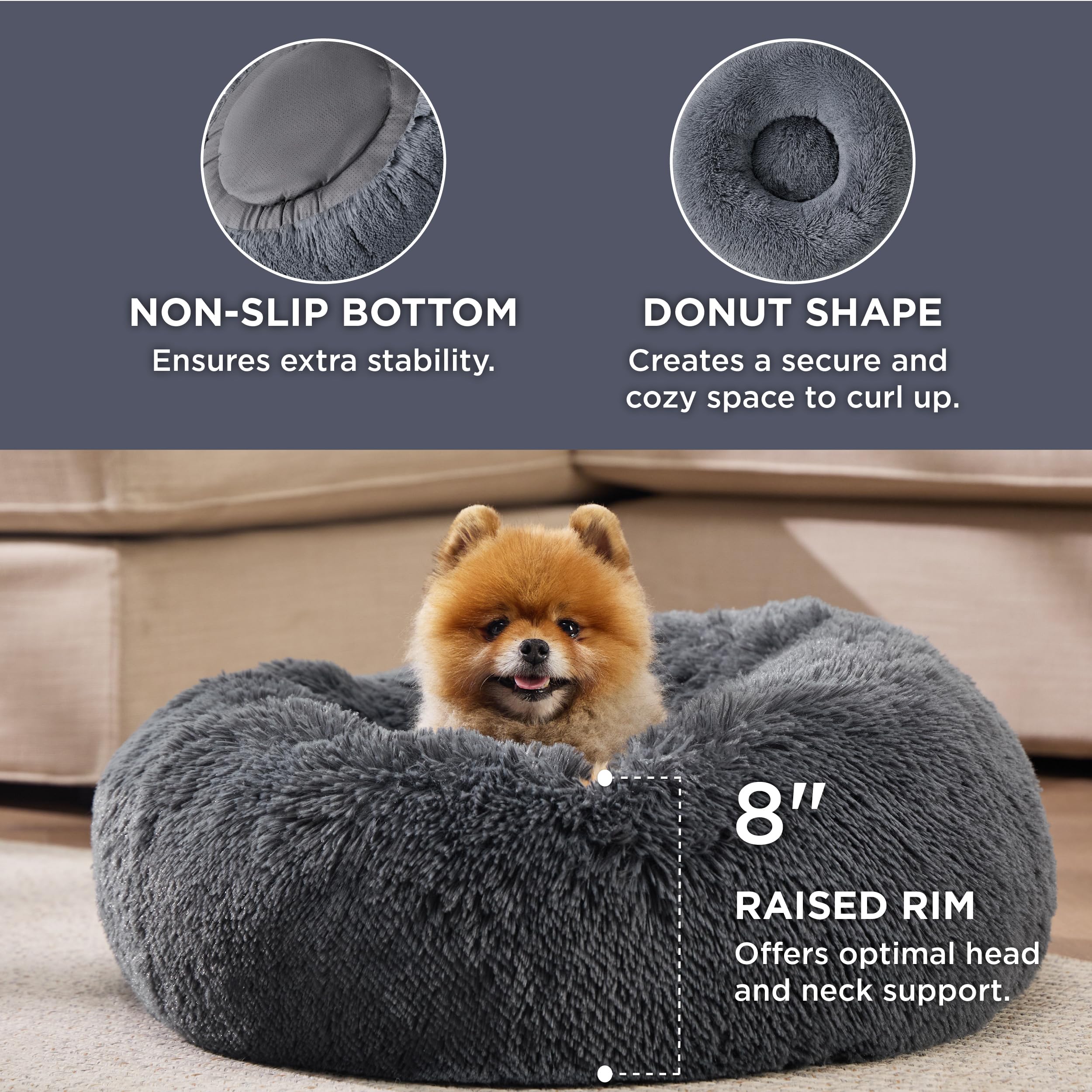 Bedsure Calming Dog Bed For Small Medium Dogs - Donut Washable Medium Pet Bed, 27 Inches Anti-Slip Round Fluffy Plush Faux Fur C