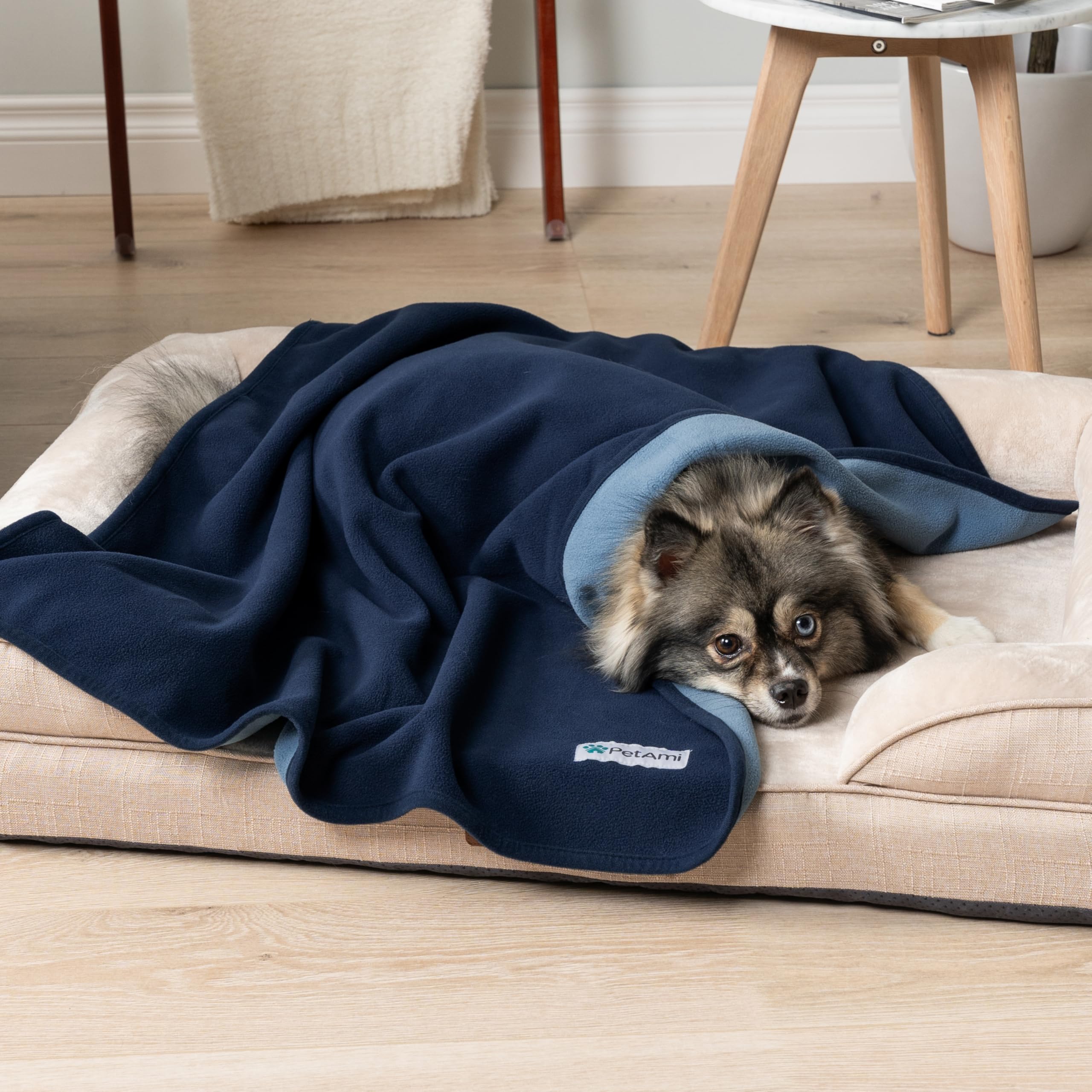 Petami Waterproof Dog Blanket For Small Medium Pets Dogs Cats, Pet Couch Cover Protector For Furniture, Reversible Washable Soft Fleece Cat Blanket For Bed Couch Sofa, 29X40 (Navy/Blue)