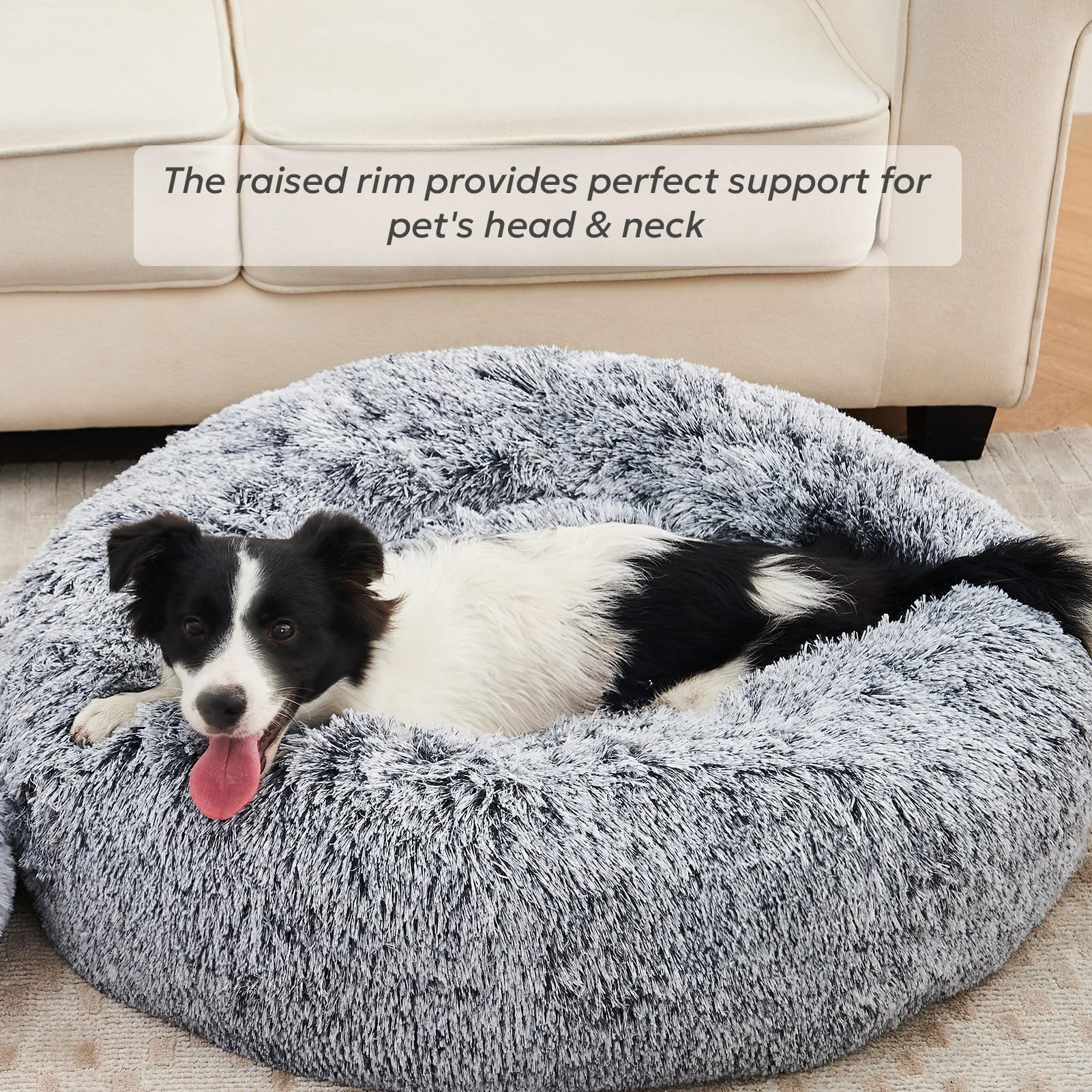 Olaphum Calming Dog Bed For Medium Size Dogs, Anti-Anxiety Donut Medium Pet Bed Washable, Anti-Slip Round Fluffy Plush Faux Fur