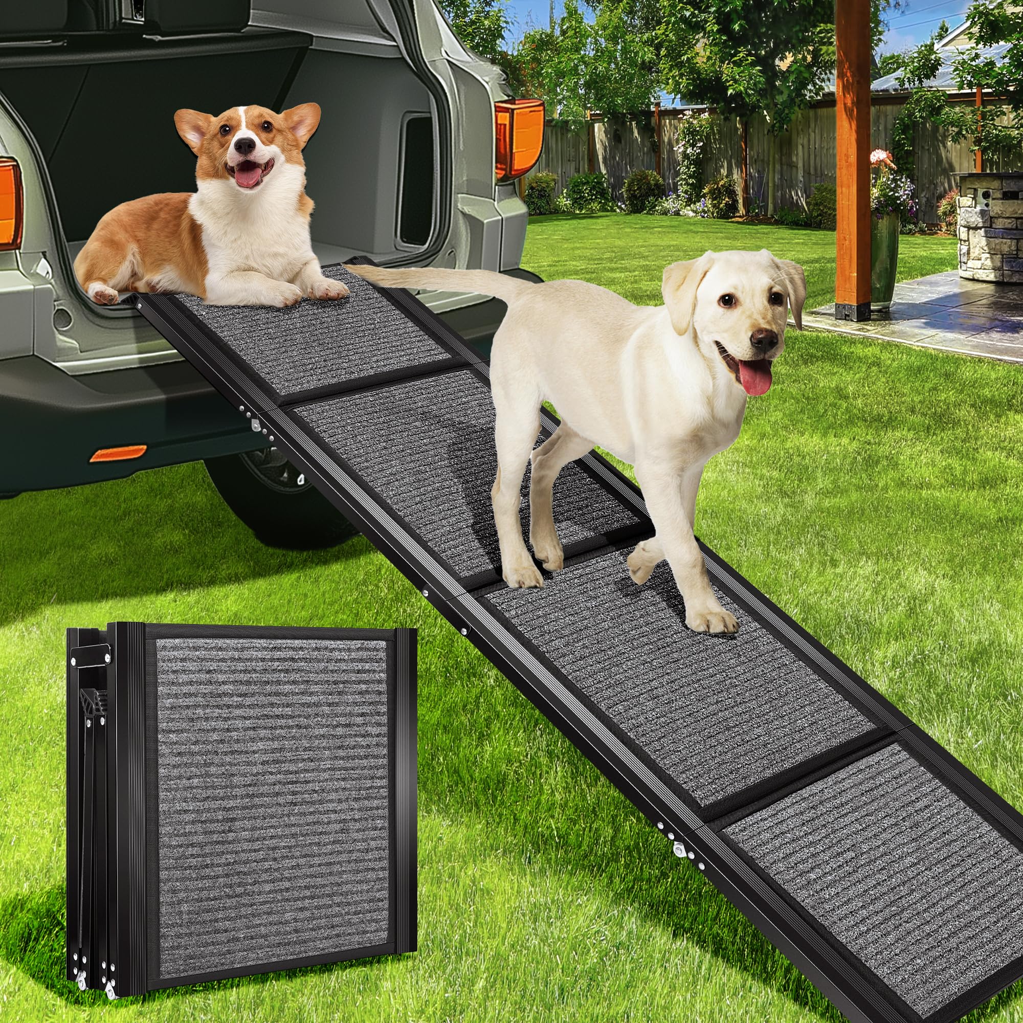 Vivohome Dog Ramp For Car, 67'' X 20'' Wider Pet Stair Ramp For Dogs With Anti-Slip Carpet Soft Surface For Medium Or Large Dogs