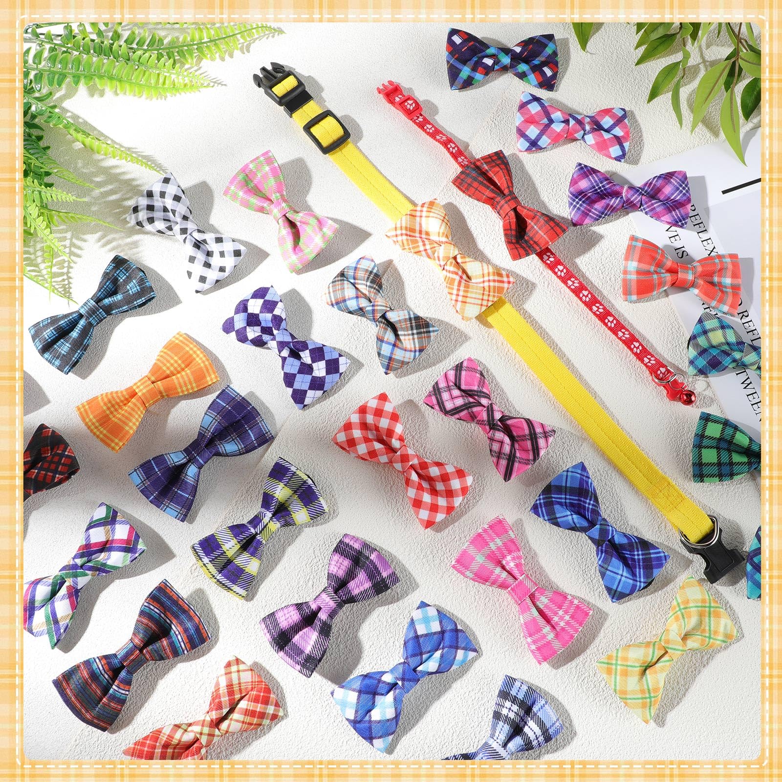 Cosblank 60 Pcs Plaid Dog Collar Bow Ties Bulk Dog Grooming Supplies Bowtie Accessories Puppy Bows Detachable Collar Charms For