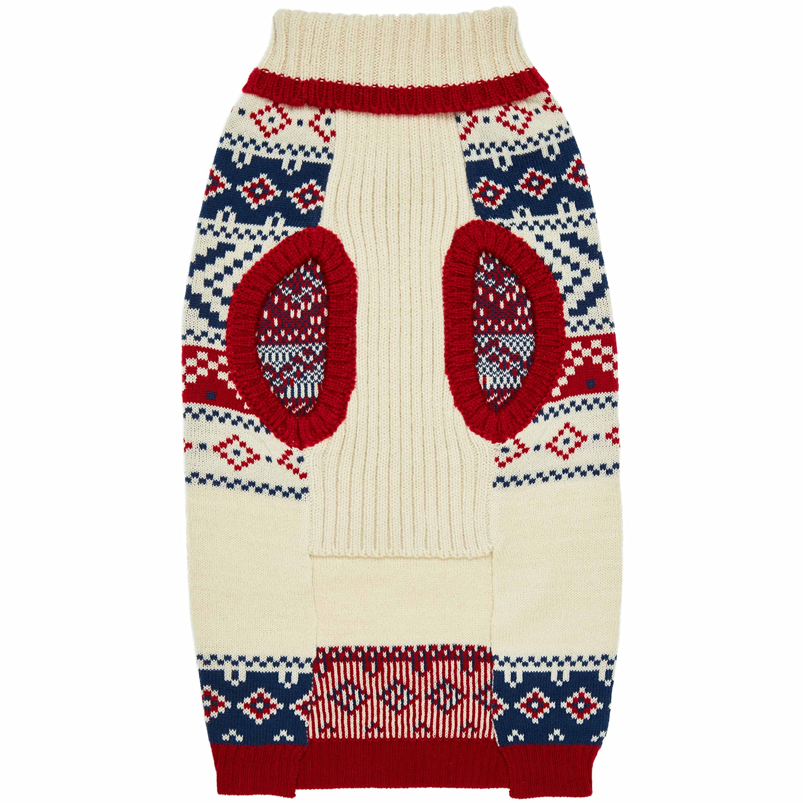 Blueberry Pet Holiday Christmas Chic Turtleneck Fair Isle Fall Winter Pullover Dog Sweater In Creamy White, Back Length 20', Warm Clothes For Large Dogs