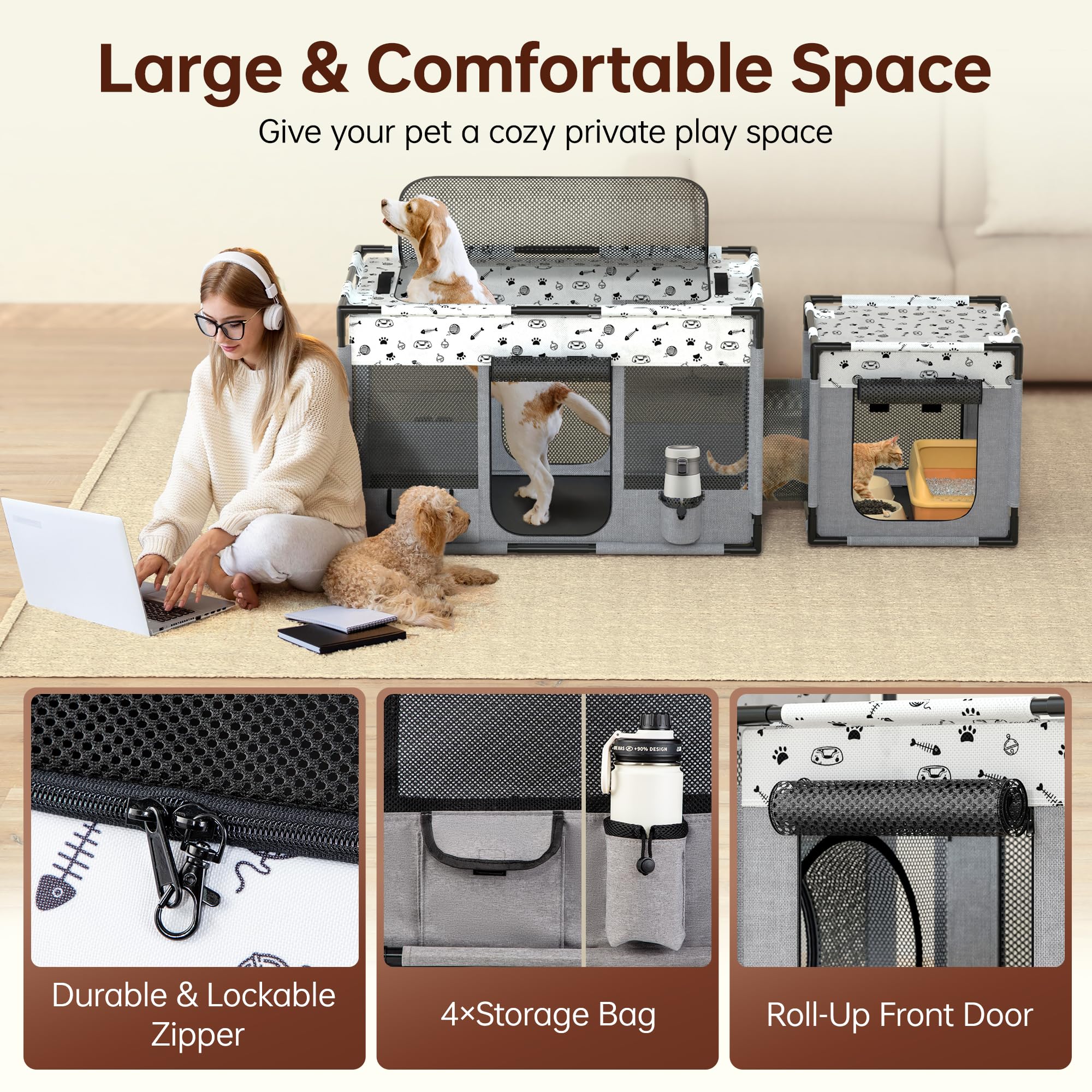 Bufor Portable Cat Playpen, Pet Dog Playpen, Kitten Puppy Play Pen For Indoor/Outdoor, Collapsible Cats Cages Enclosed Tent With