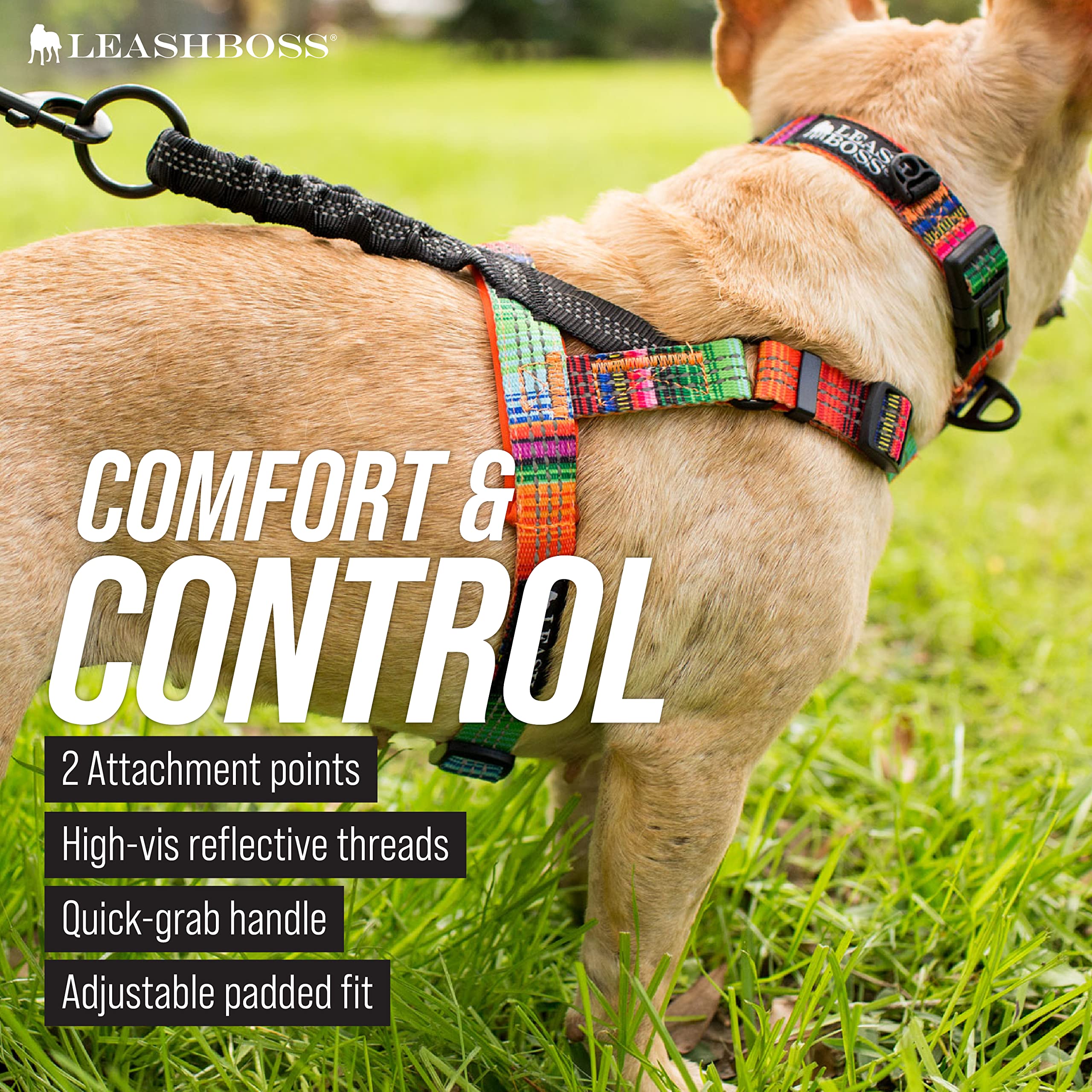 Leash Boss No Pull Dog Harness, Easy Walk For Small, Medium, And Large Pets, Reflective With Rear And Front Clip Attachment (Wav