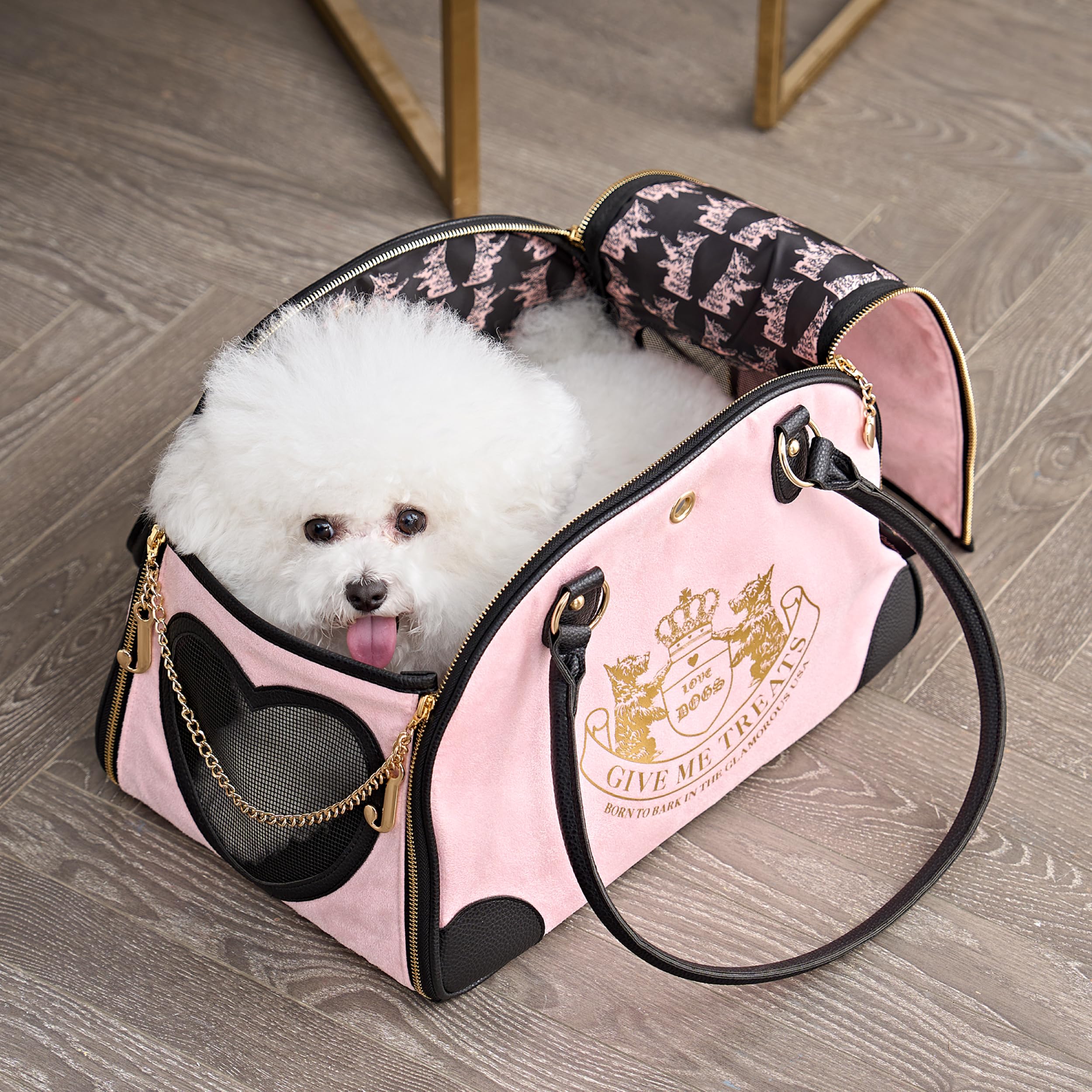 Juicy Couture Give Me Treats Pet Carrier - Stylish Pink Travel Bag for Small Dogs and Cats