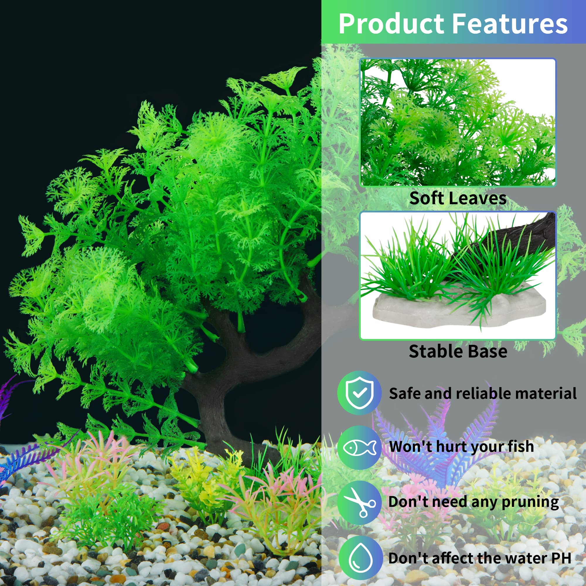 MyLifeUNIT Fish Tank Decorations, 15 Pack Artificial Aquarium Plants Tree Set for Fish Tank Decor (Green Set)