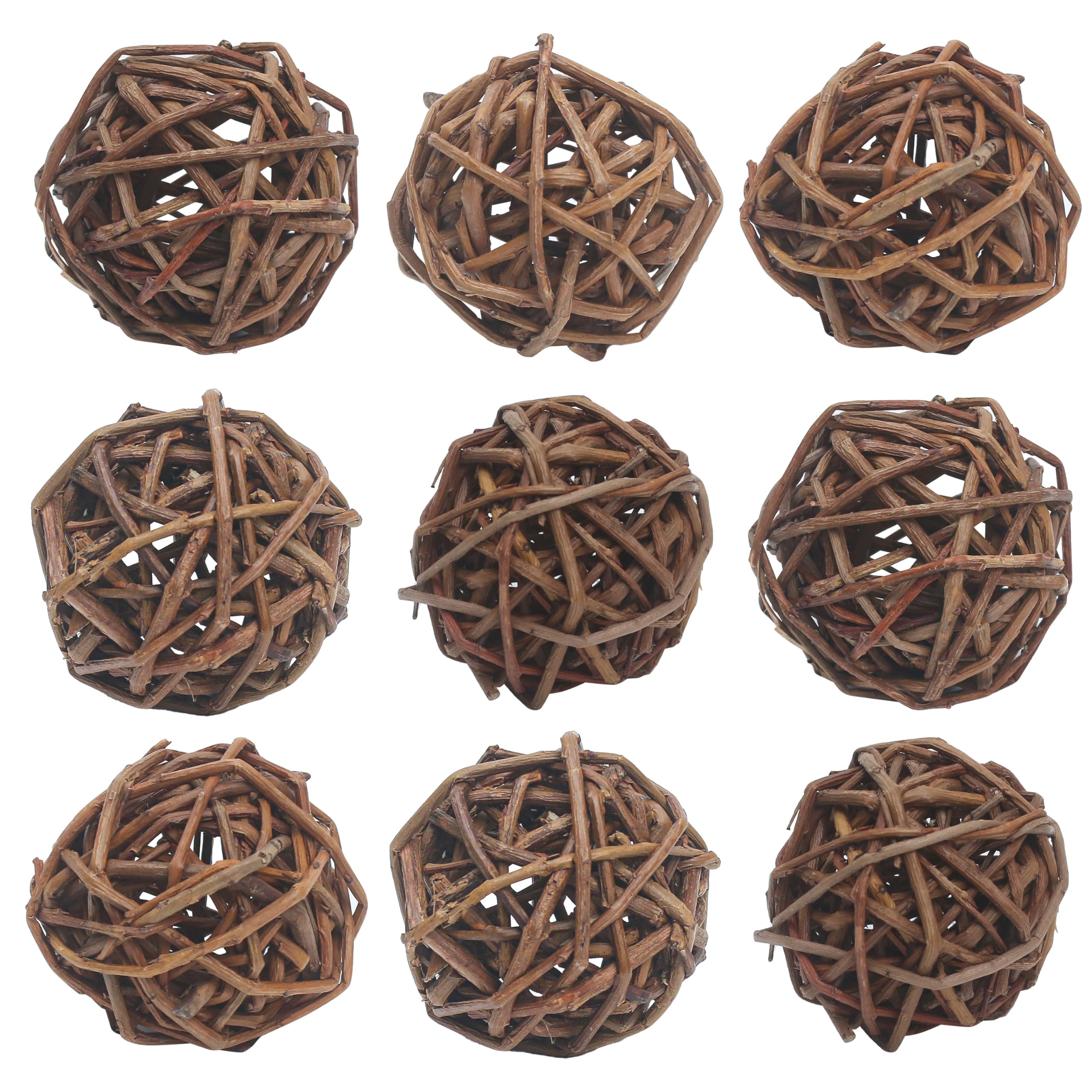9pcs Willow Balls for Rabbits Bunny, Rattan Chew Toys, 2.1-2.3 Natural Branch Wicker Activity Treat Busy for Chinchillas Guinea 