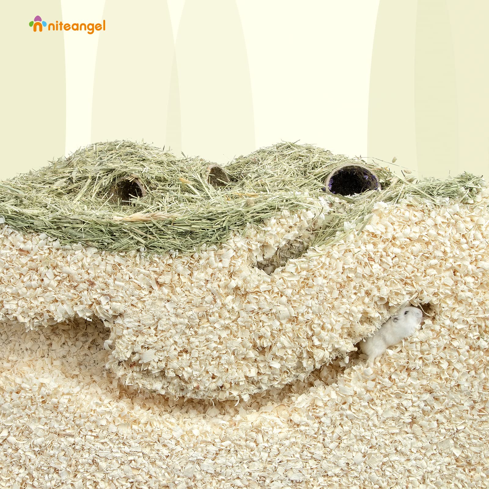 Niteangel 65L Aspen Shaving Hamster Beddings For Syrian Dwarf Hamster Gerbil Mice Degu Rat Rabbit Bunny Guinea Pig Chinchilla Hedgehog Or Other Small Pets (65L - Mini)