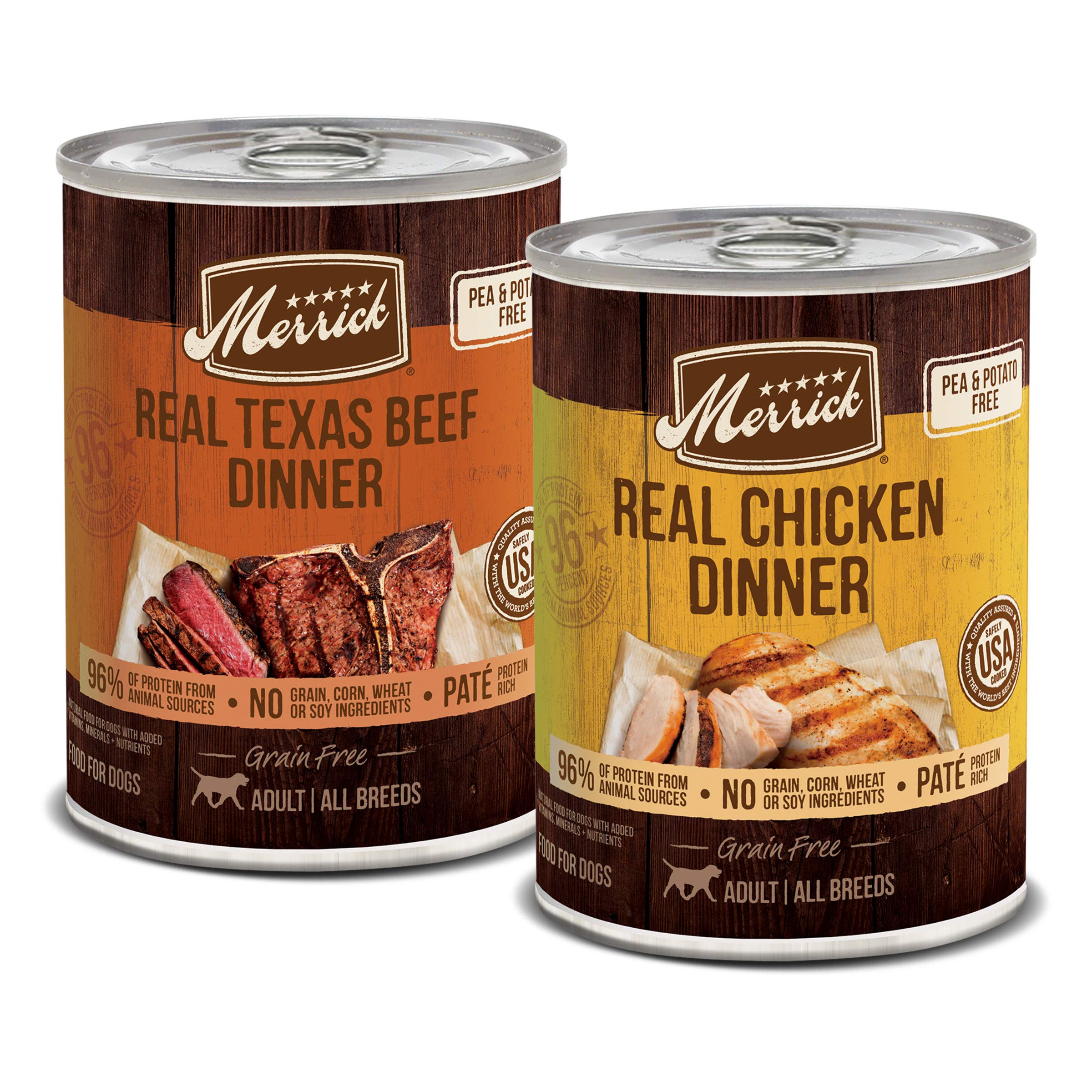 Merrick Grain Free Premium and Natural Canned Dog Food, Soft and Healthy, Real Beef and Chicken Variety Pack - (Pack of 1) 9.5 l