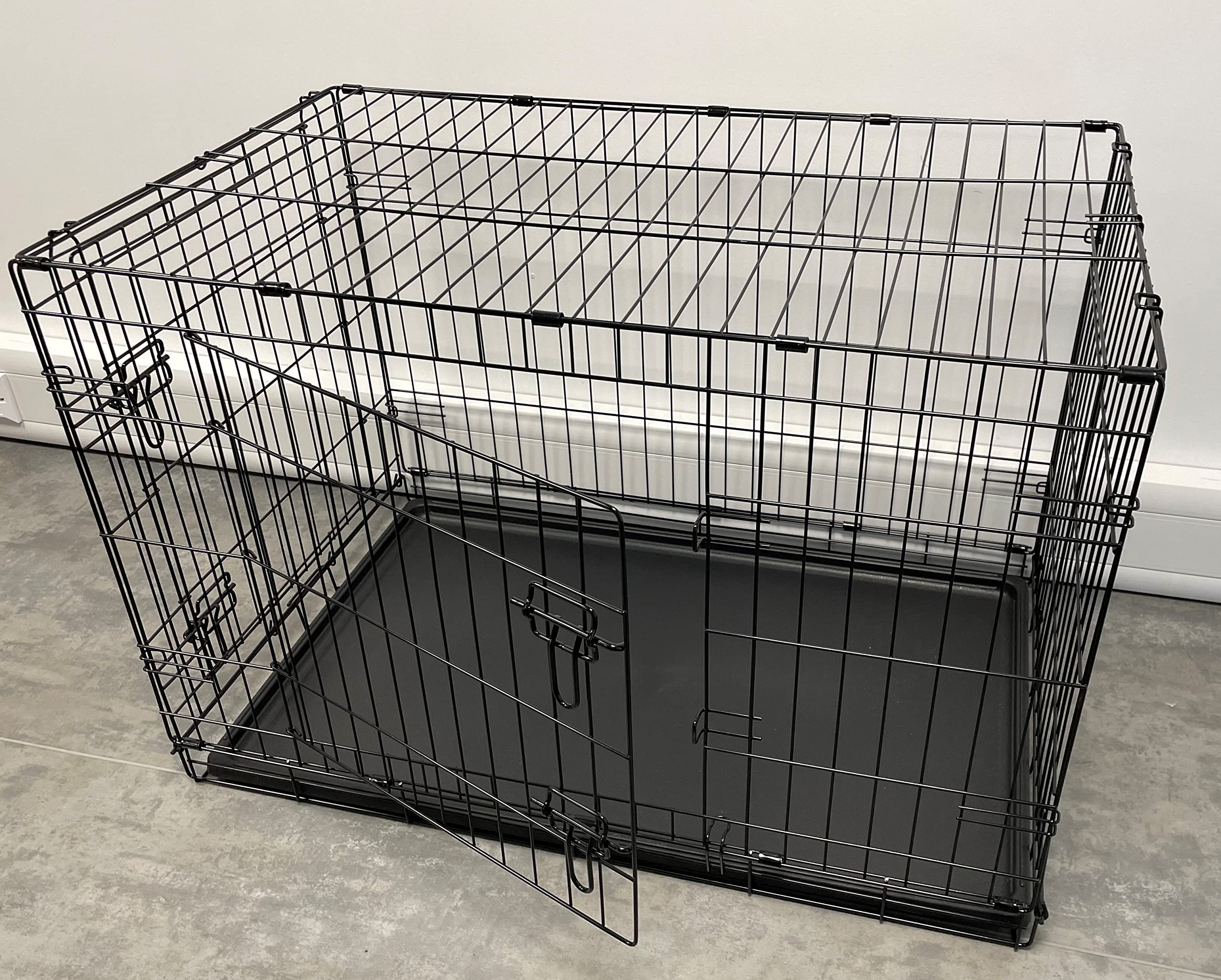 Shine Mount Dog Puppy Crate Large 36 Inch Black Metal Double Door Removable Abs Tray Folding Flat Cage Perfect Bed Training Pet Car Travel Easy Access Storage (Dog Crate Large 36 Inch/ Fast Delivery