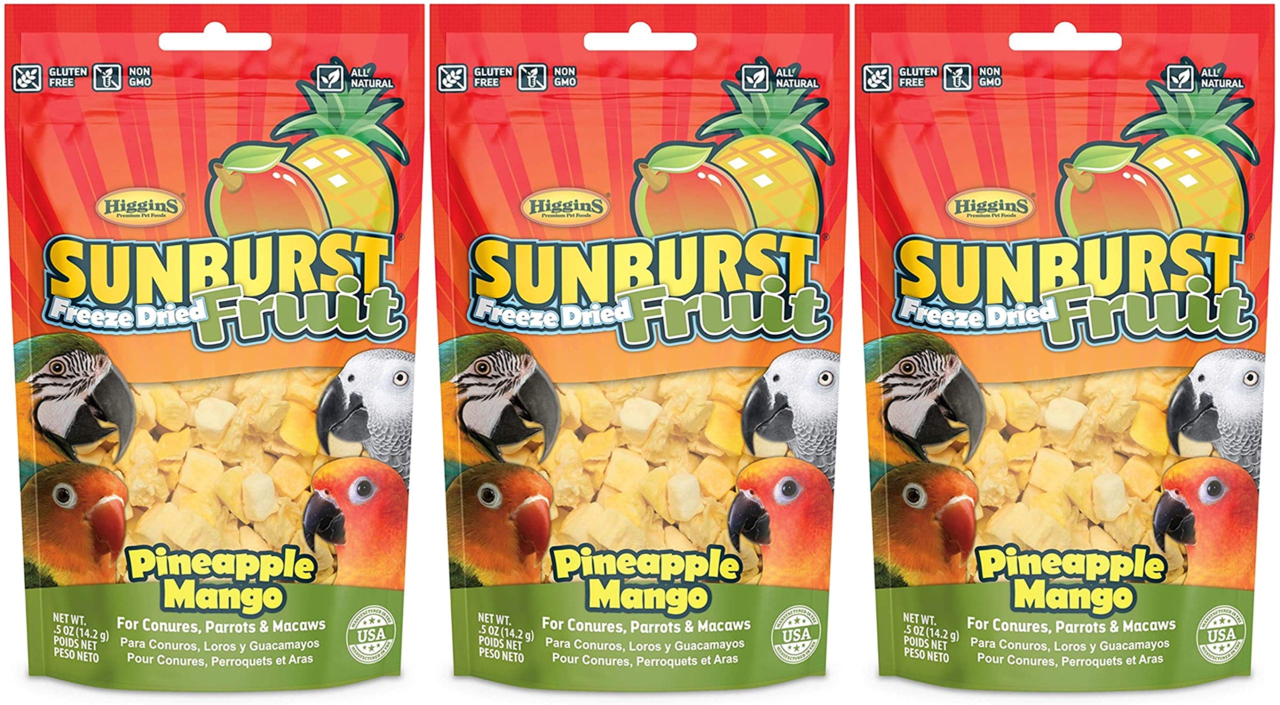 Higgins 3 Pack of Pineapple Mango Bird Treat, 0.5 Ounces Each, for Conures, Parrots and Macaws