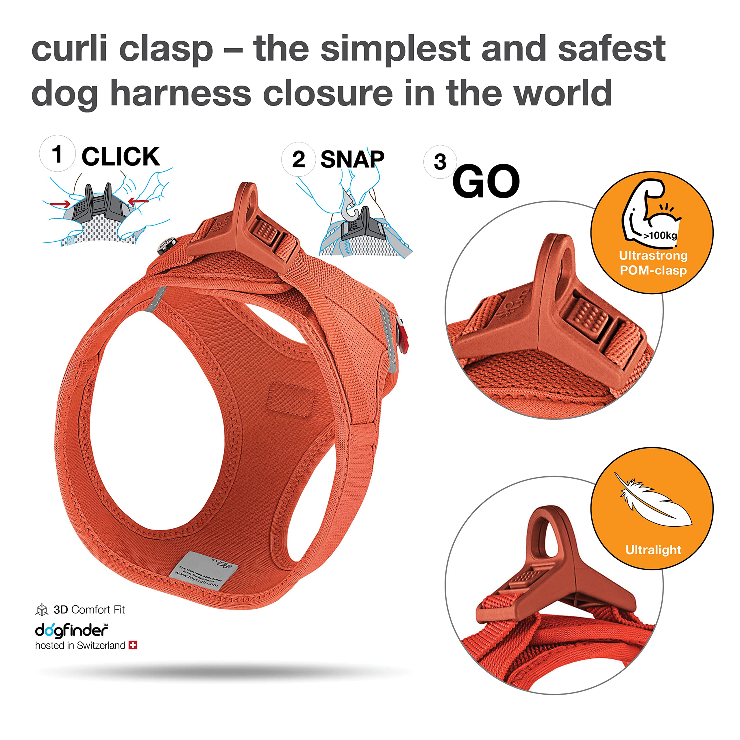 Vest Harness Curli Clasp Air-Mesh Sun Orange L