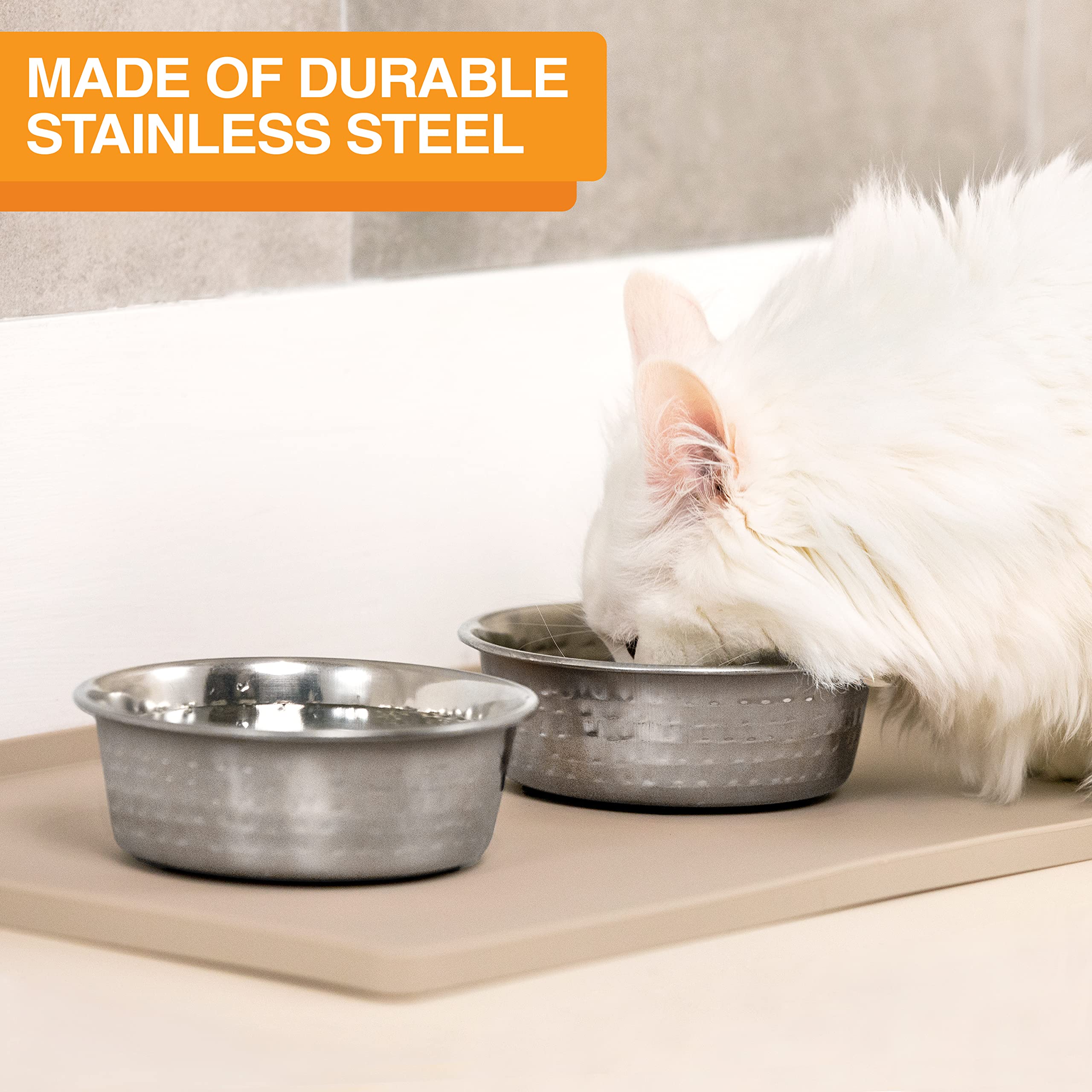 Neater Pet Brands Hammered Decorative Designer Bowls - Luxury Style Premium Dog and Cat Dishes (Large, Stainless)