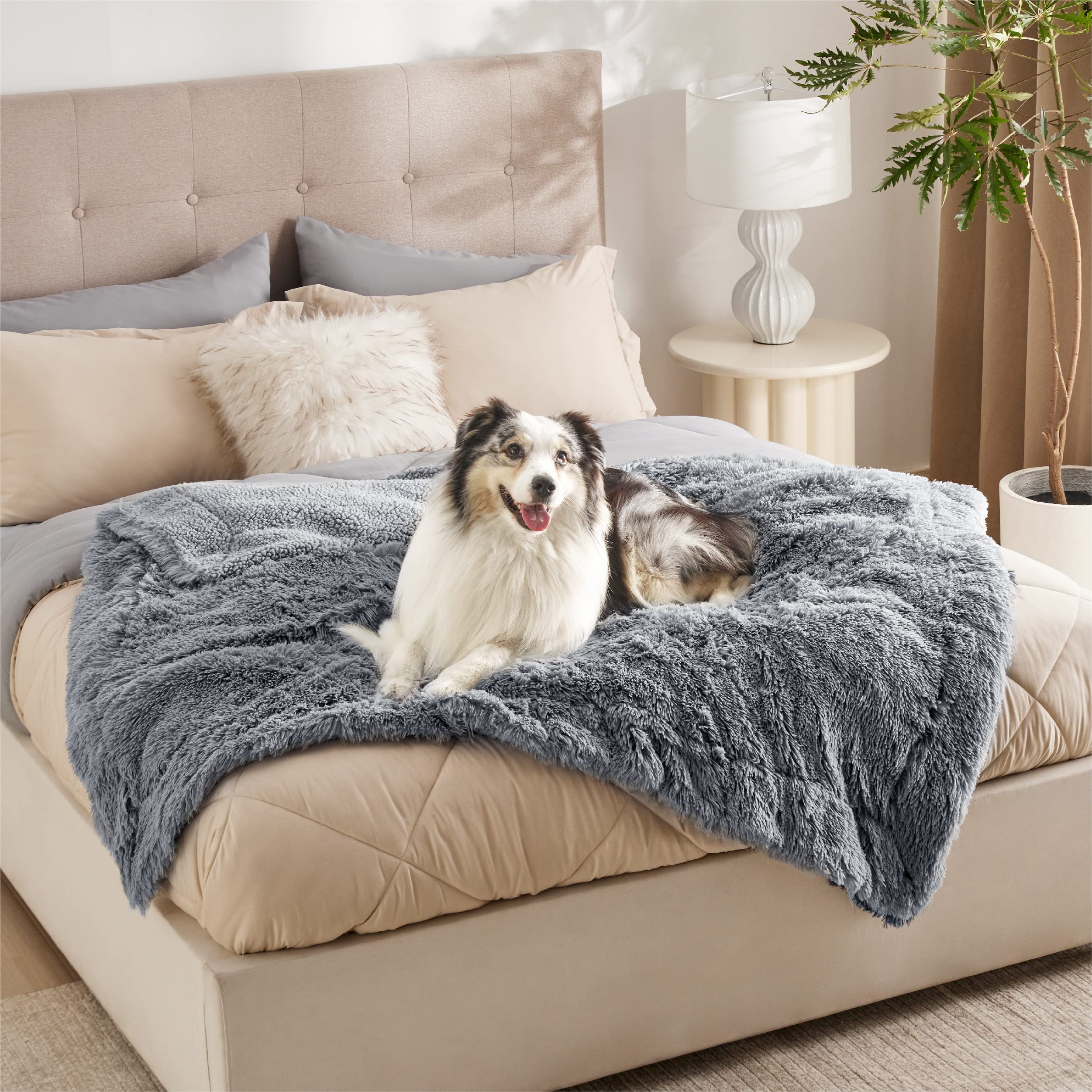 Bedsure Waterproof Dog Blankets For Large Dogs - Cat Blanket For Couch Protector Washable Long Faux Fur,Calming Soft Reversible