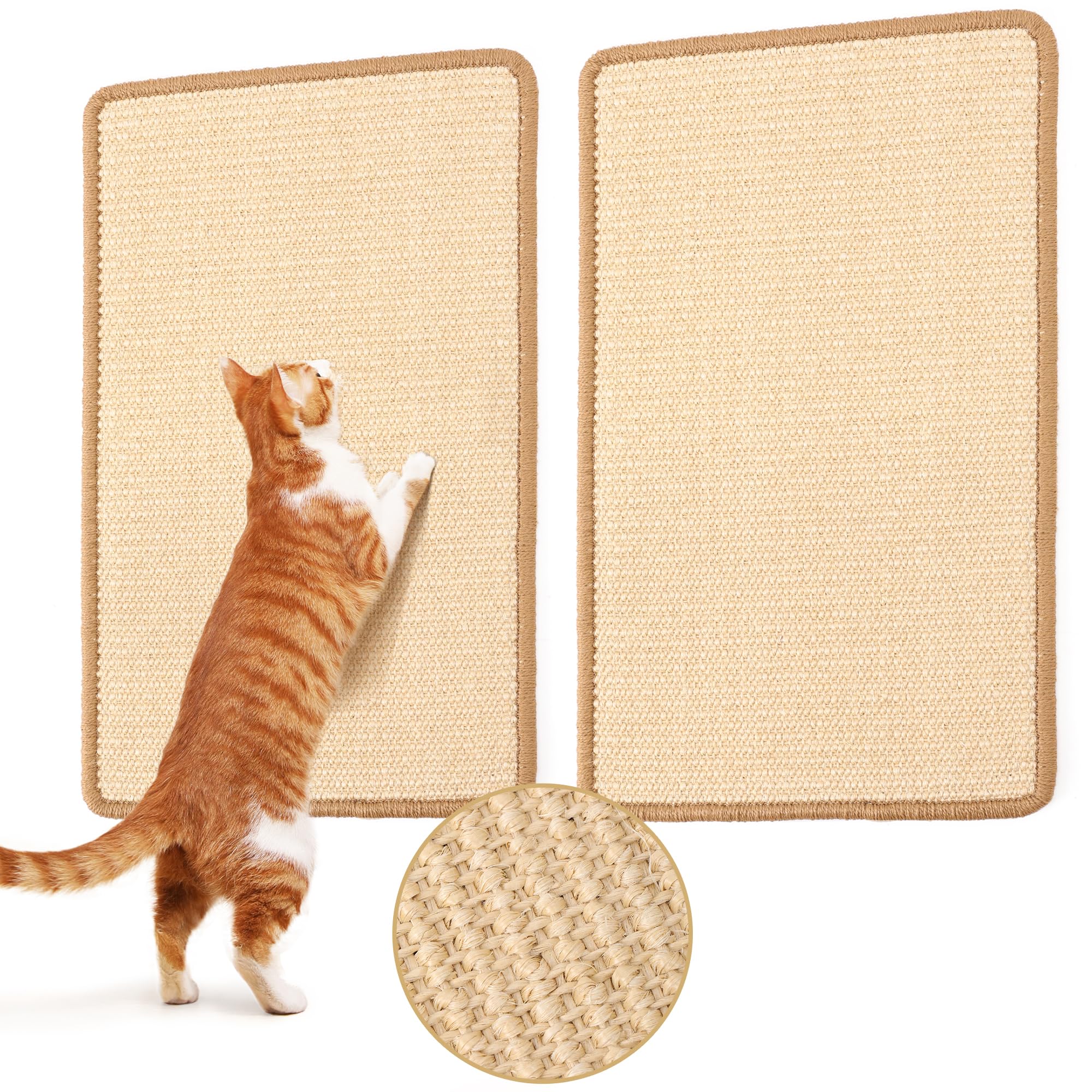 FUKUMARU 2 Packs Cat Scratching Mat, 19.6 x 11.8 Inch Natural Sisal Cat Scratch Pad Mats for Indoor Cats, Horizontal Cats Wall S