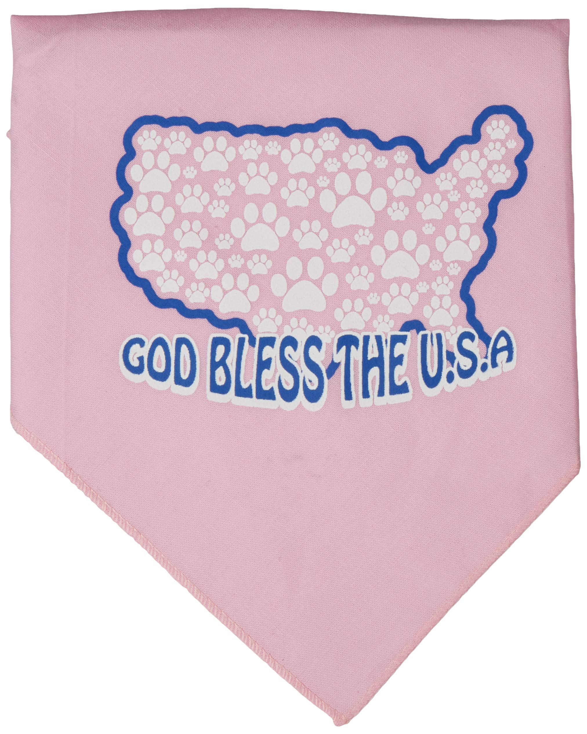 Pet and Dog Bandana Screen Printed, &quot;God Bless The USA&quot; Light Pink Large