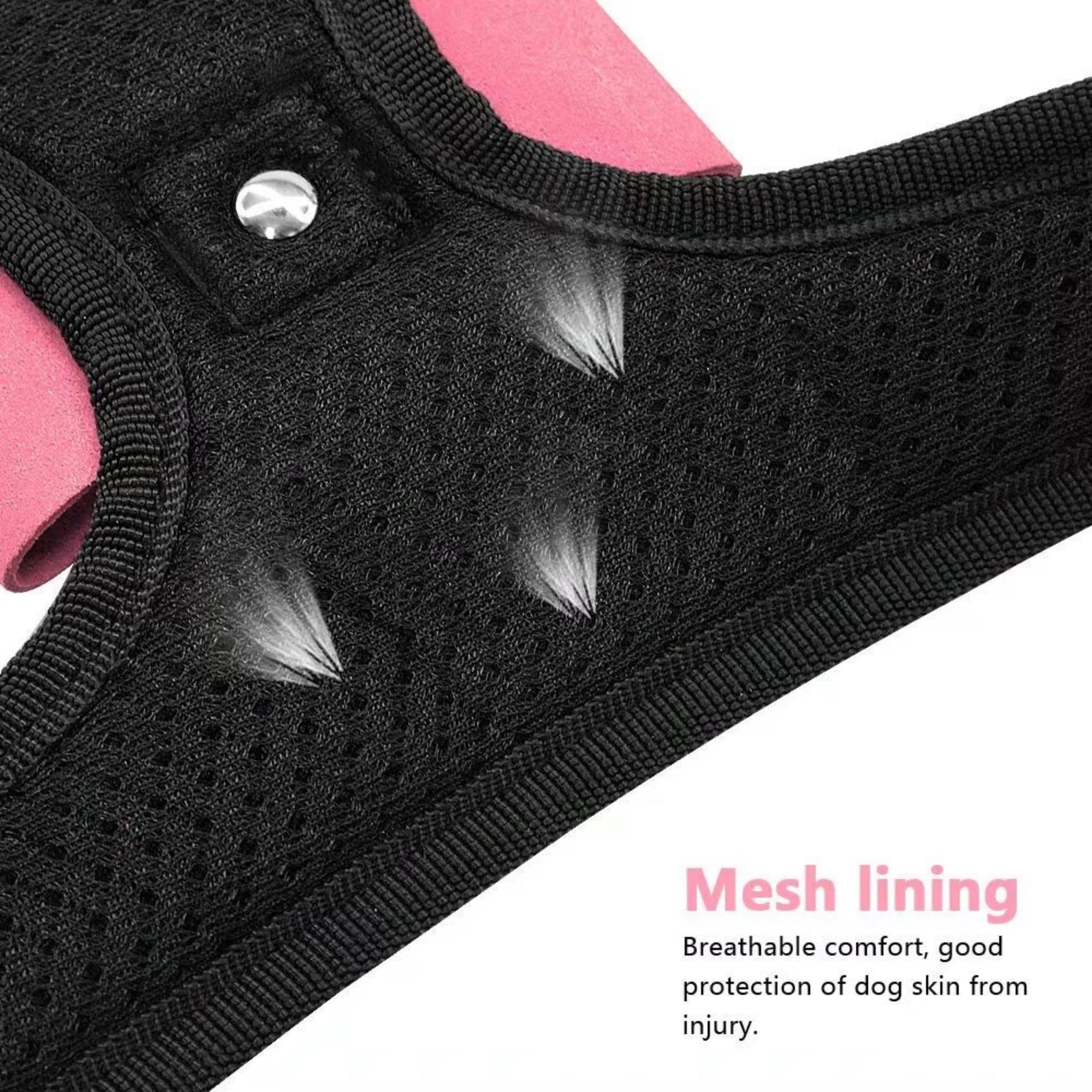 Beirui Rhinestone Dog Harness - Reflective Bling Nylon Vest, Size L, Pink, Suede, with Sparkly Bow Tie for Small to Large Dogs