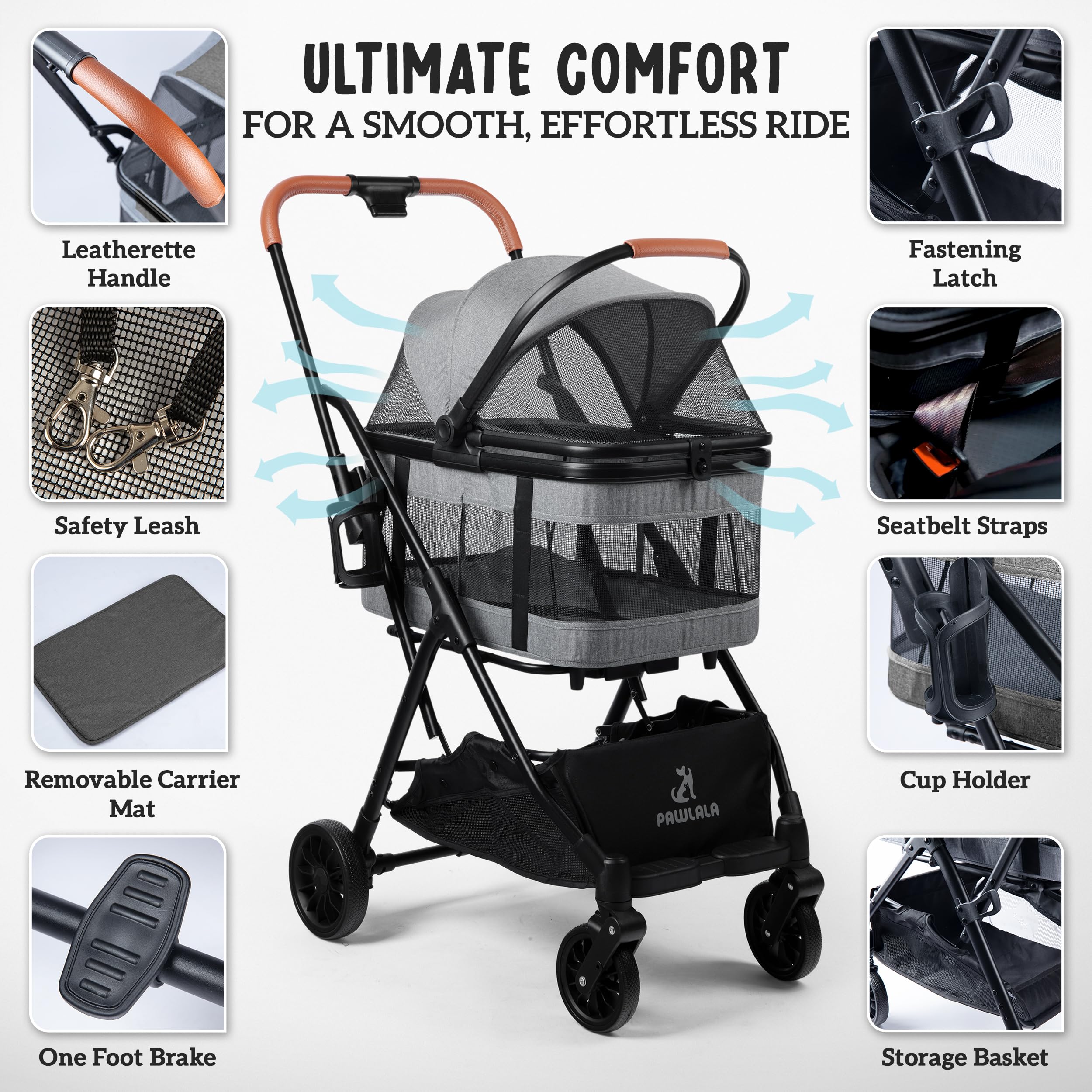Pet Stroller With Detachable Carrier - Ideal For Small To Medium Dogs & Cats - Compact & Convenient Design - Easy Assembly Pet S