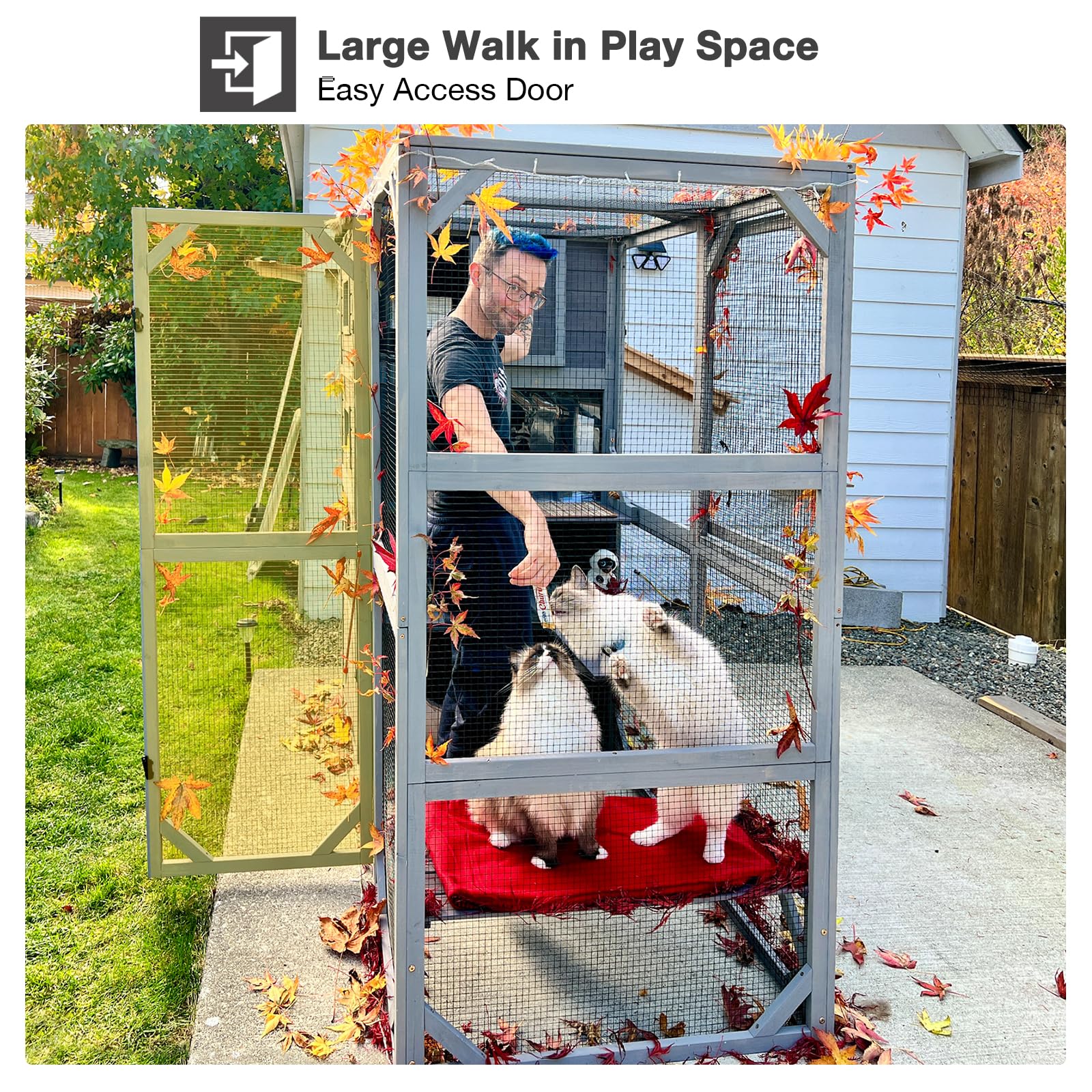 Medehoo Catio Outdoor Cat Enclosure For Multiple Cats Weatherproof Large Cat House With 4 Levels, 3 Resting Rooms, 3 Platforms,7