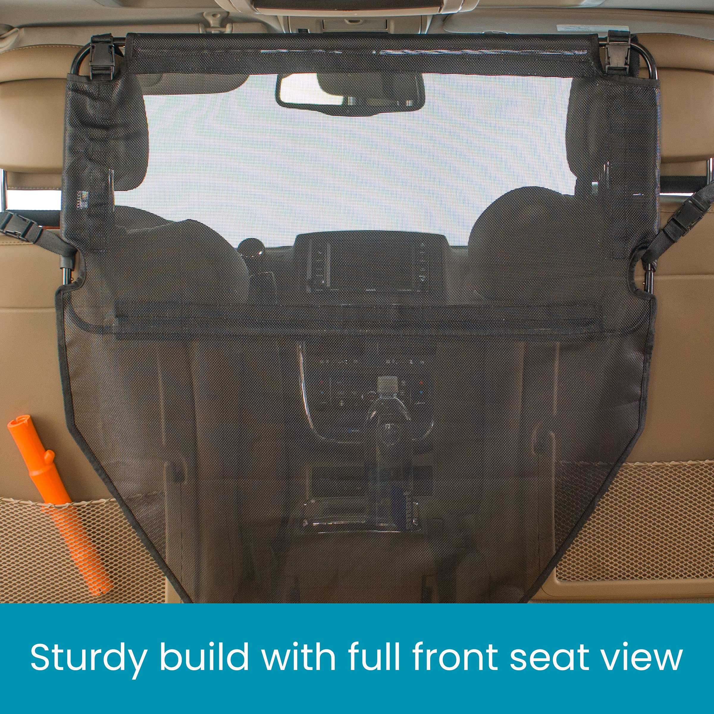 High Road Back Seat Barrier For Dogs - Car Divider For Dogs For Behind Front Seat - Padded Steel Frame With Heavy Duty Coated Dog Car Net Barrier For Car, Truck Or Suv