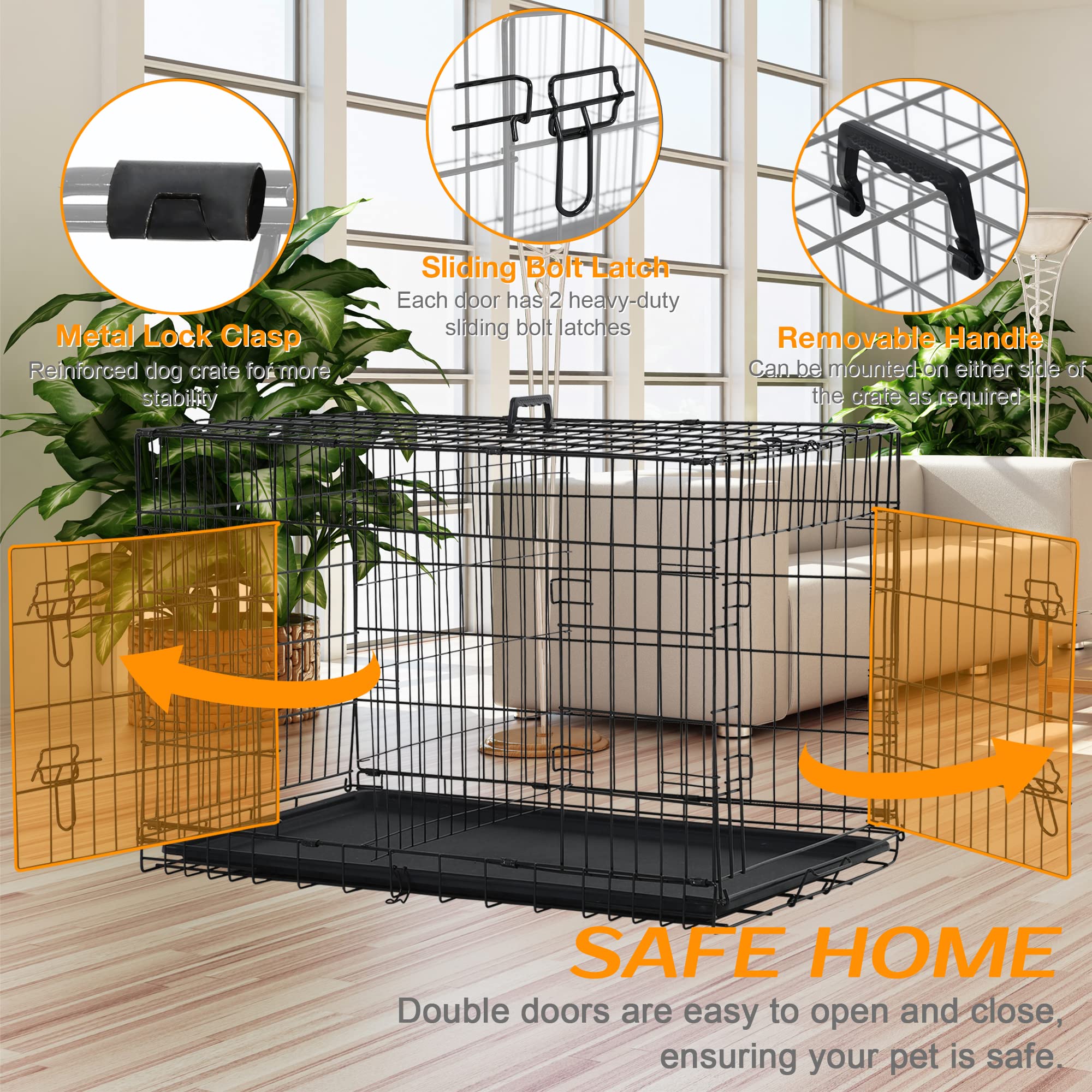 42 Inch Dog Crate Dog Cage For Large Dogs Folding Mental Wire Dog Kennel Outdoor And Indoor With Double-Door Divider Panel Remov