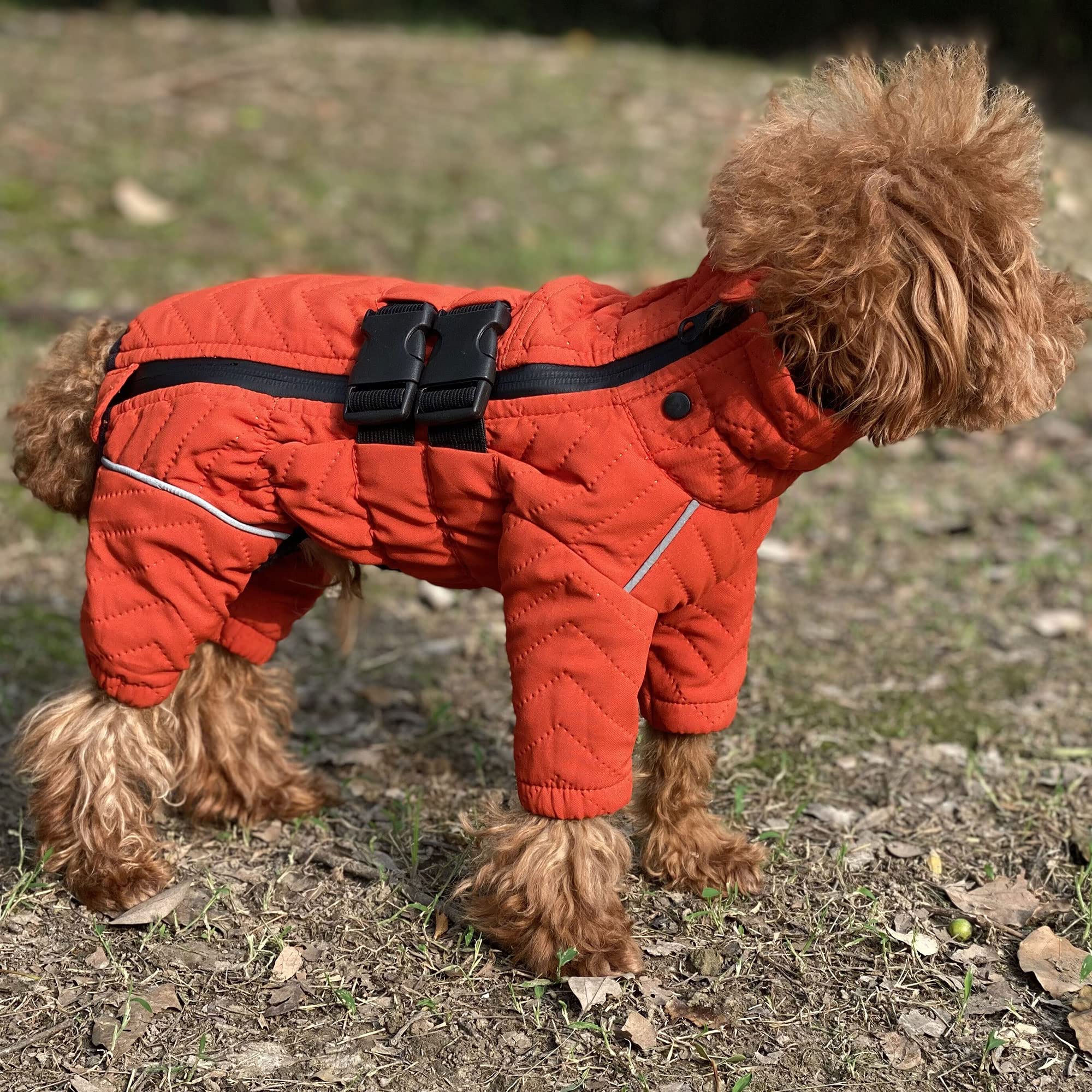 Warm Dog Coat Double Layers Dog Vest, 4 Legs Covered Windproof Waterproof Reflective, Orange M