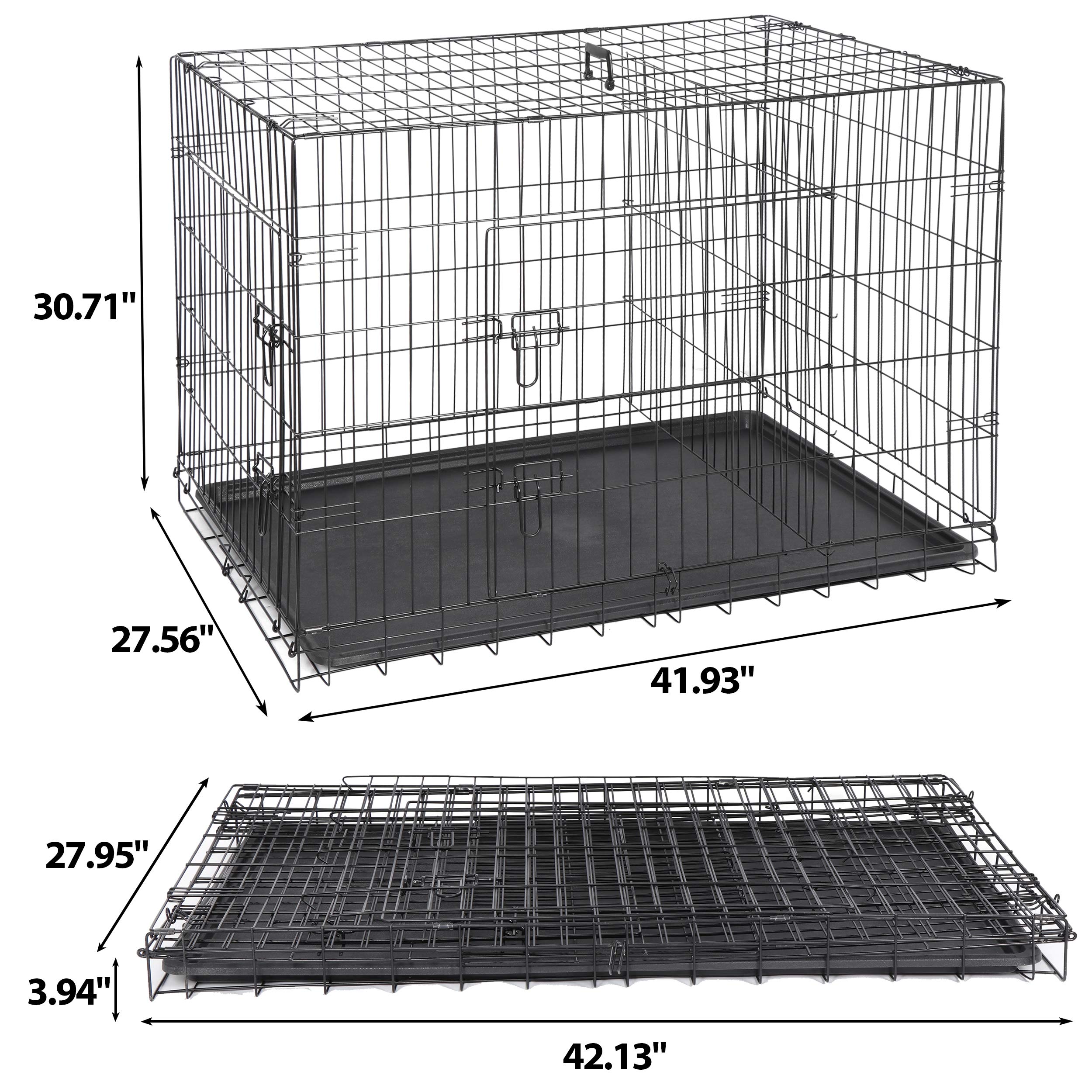 Epetlover 42-Inch Double Door Dog Crates Folding Metal Pet Kennel Wire Cage With Tray For Small Medium Large Sized Dogs, Indoor