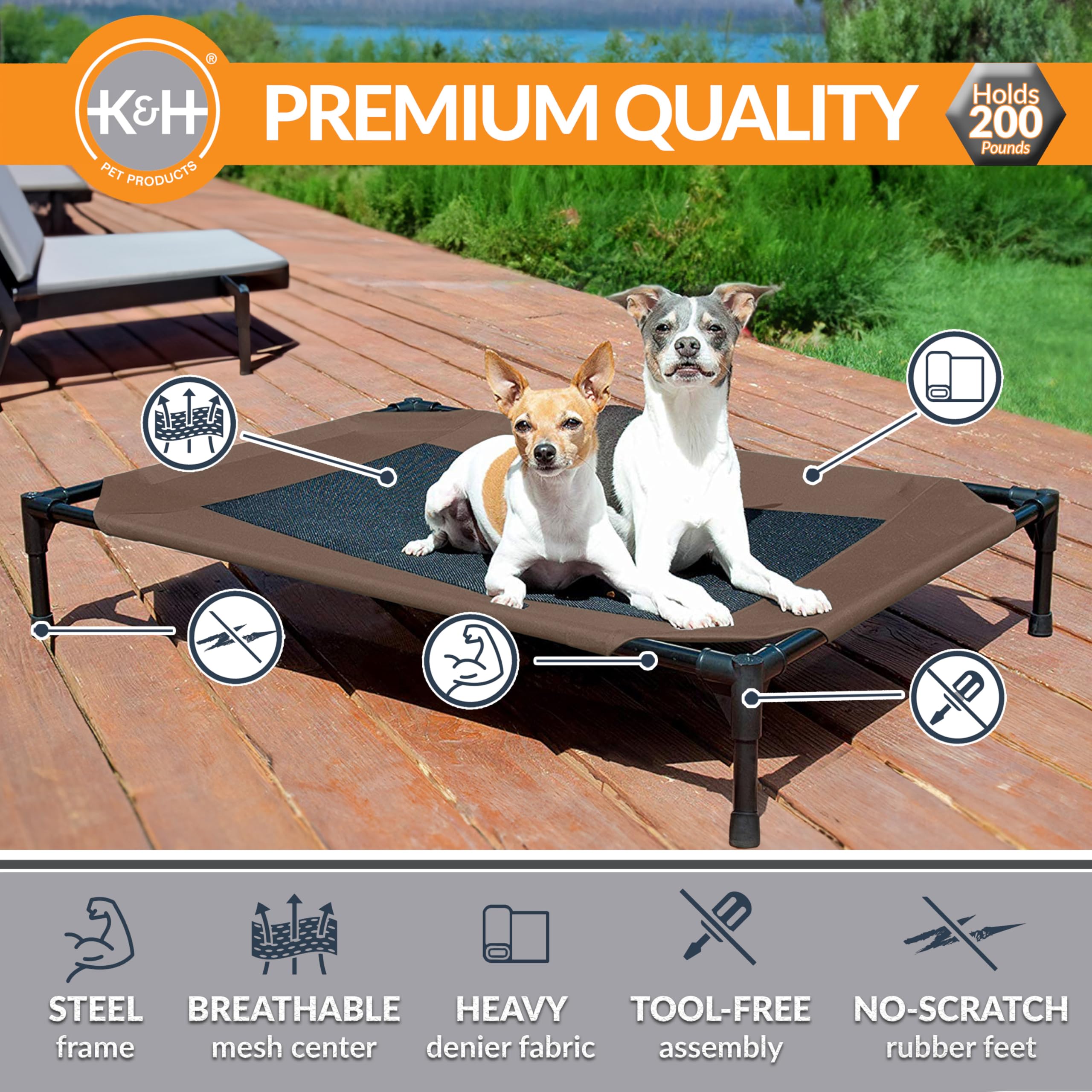K&H Pet Products Outdoor Elevated Dog Cot, Breathable Cooling Elevated Cot Hammock Pet Bed for Large Dogs, Washable Mesh Cover,