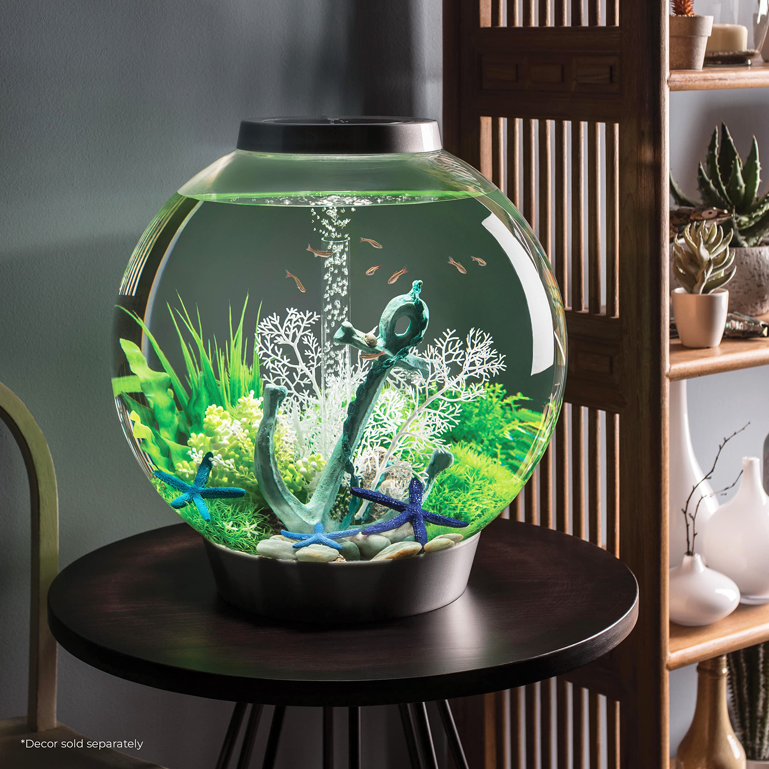 biOrb Classic 60 Acrylic 16-Gallon Aquarium with White LED Lights Modern Tank for Tabletop Display, Silver