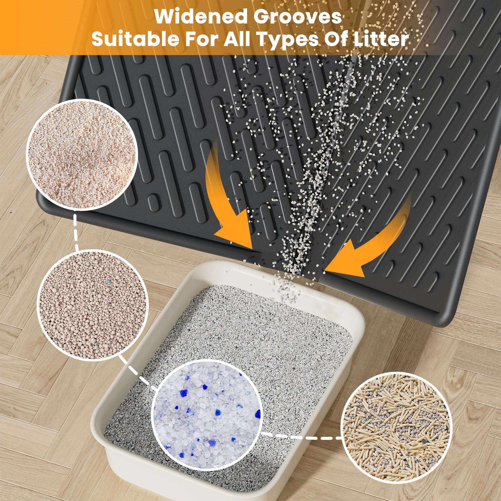 Pieviev Cat Litter Box Mat, 31 x 24  Scratch Resistant Litter Trapping Mat, Easy Clean for Scatter Control, Soft on Kitty Paws,